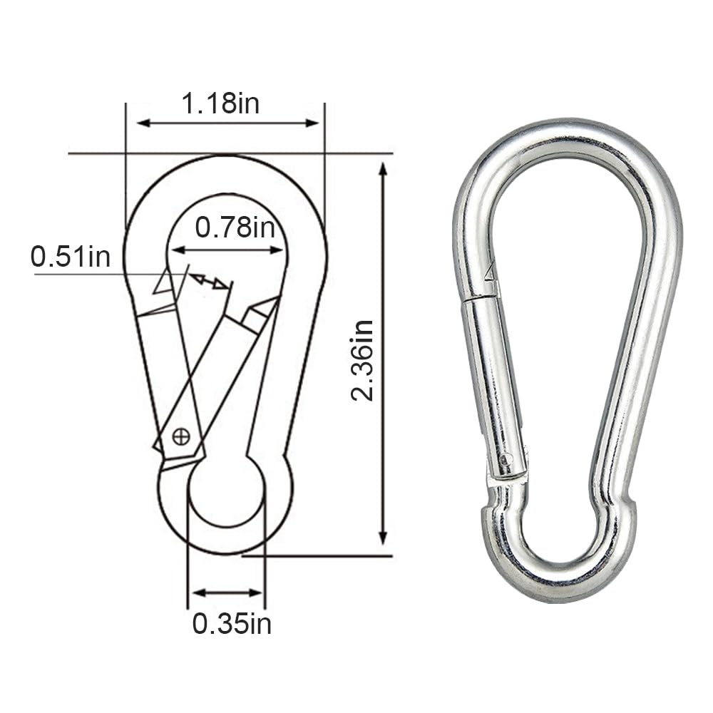 10PCS 2.36 Inch Stainless Steel Keychain Carabiner Clips - Heavy Duty 270 lbs Spring Snap Hooks for Outdoor Camping, Hiking, Backpacking & Plant Hanging - Durable Locking Climbing Carabiners for Keys, Gear & Tools