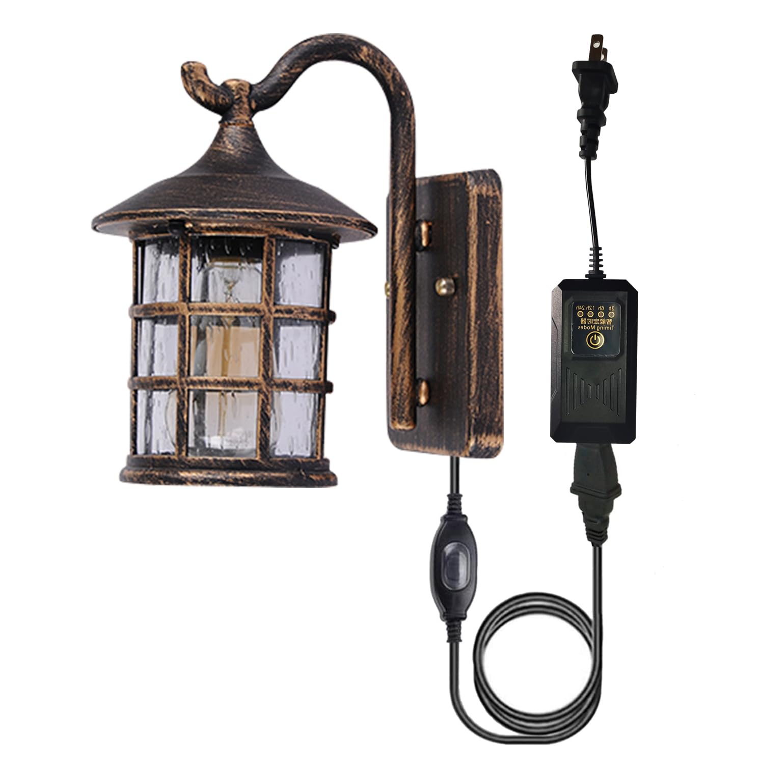 Kiven Plug-in Wall Sconce with Timer - Waterproof On/Off Switch - Durable Cast Aluminum Wall Mounted Light for Outdoor & Indoor Use - Perfect for Bedroom, Patio, and Bedside Lighting