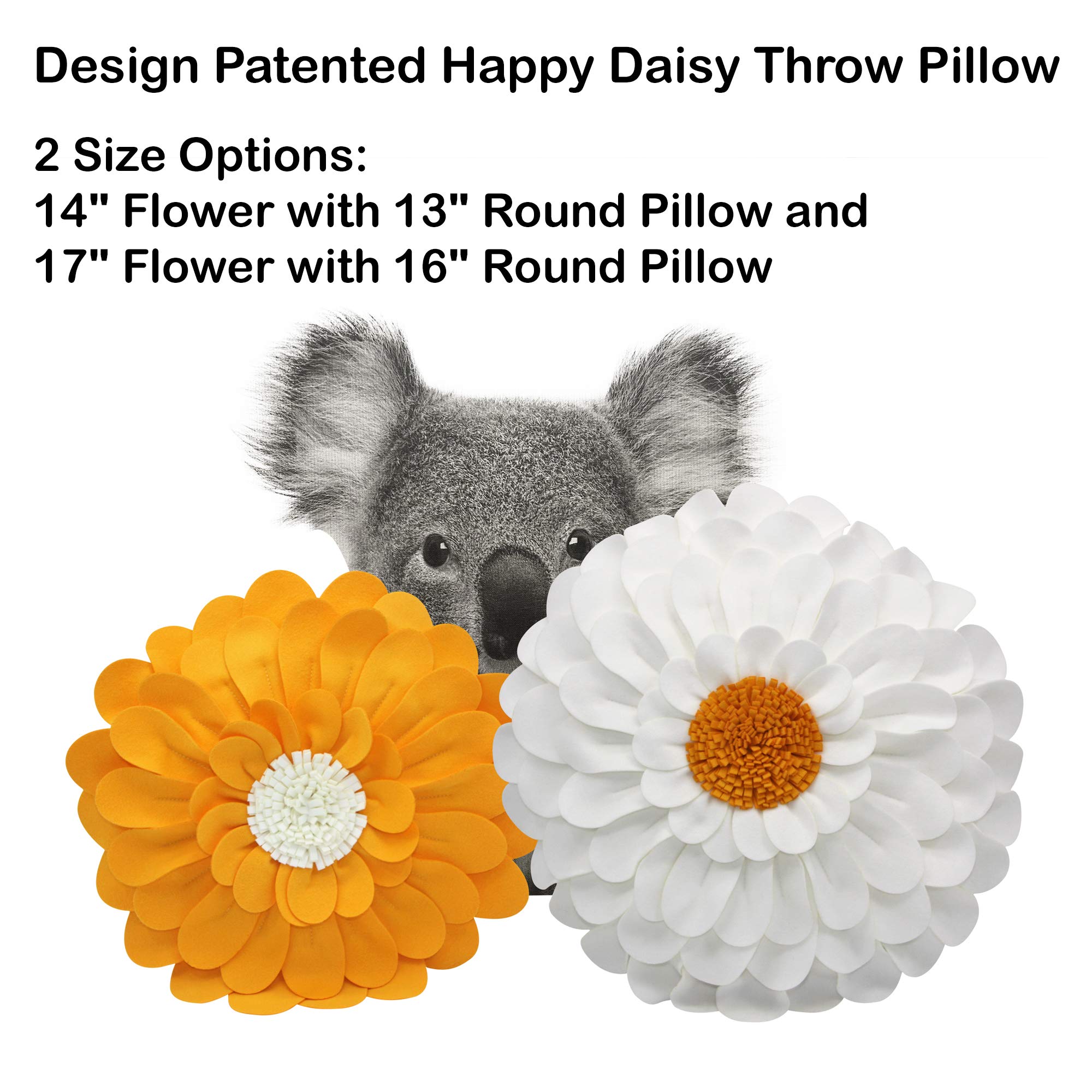 3D Happy Daisy Flower Throw Pillow - Soft & Cozy Round Decorative Pillow for Couch, Bed, Sofa - Unique Flower Shape Design Patented Home Décor - Perfect for Living Room, Bedroom, Nursery & Gift Giving