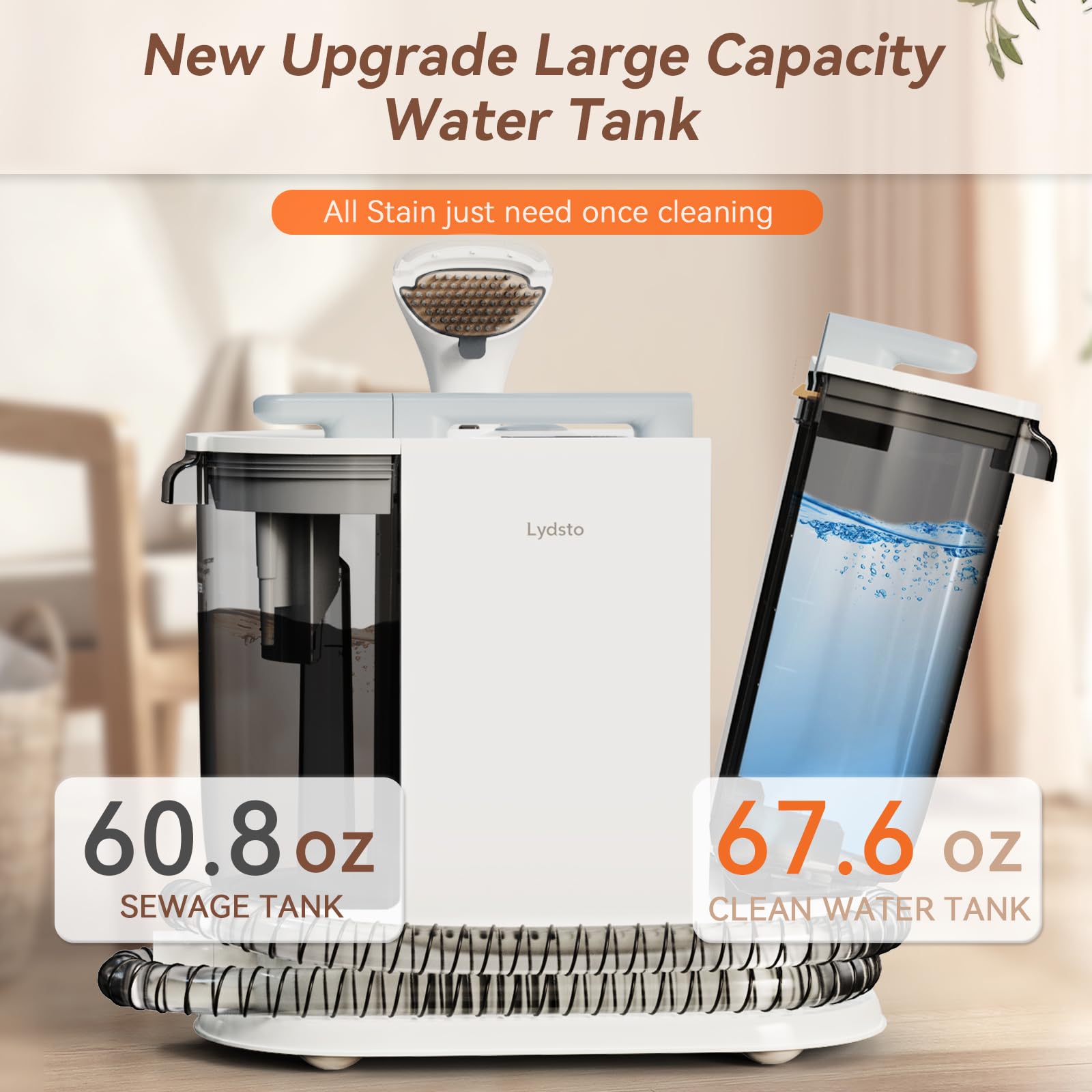 Lydsto Portable Carpet & Upholstery Cleaner - 12Kpa Powerful Suction Deep Cleaning Machine with 67.6oz Large Water Tank | Handheld Stain Remover for Pet Hair, Stairs, Car Seats & Couches | Perfect for Home, Office & Auto Interior Cleaning