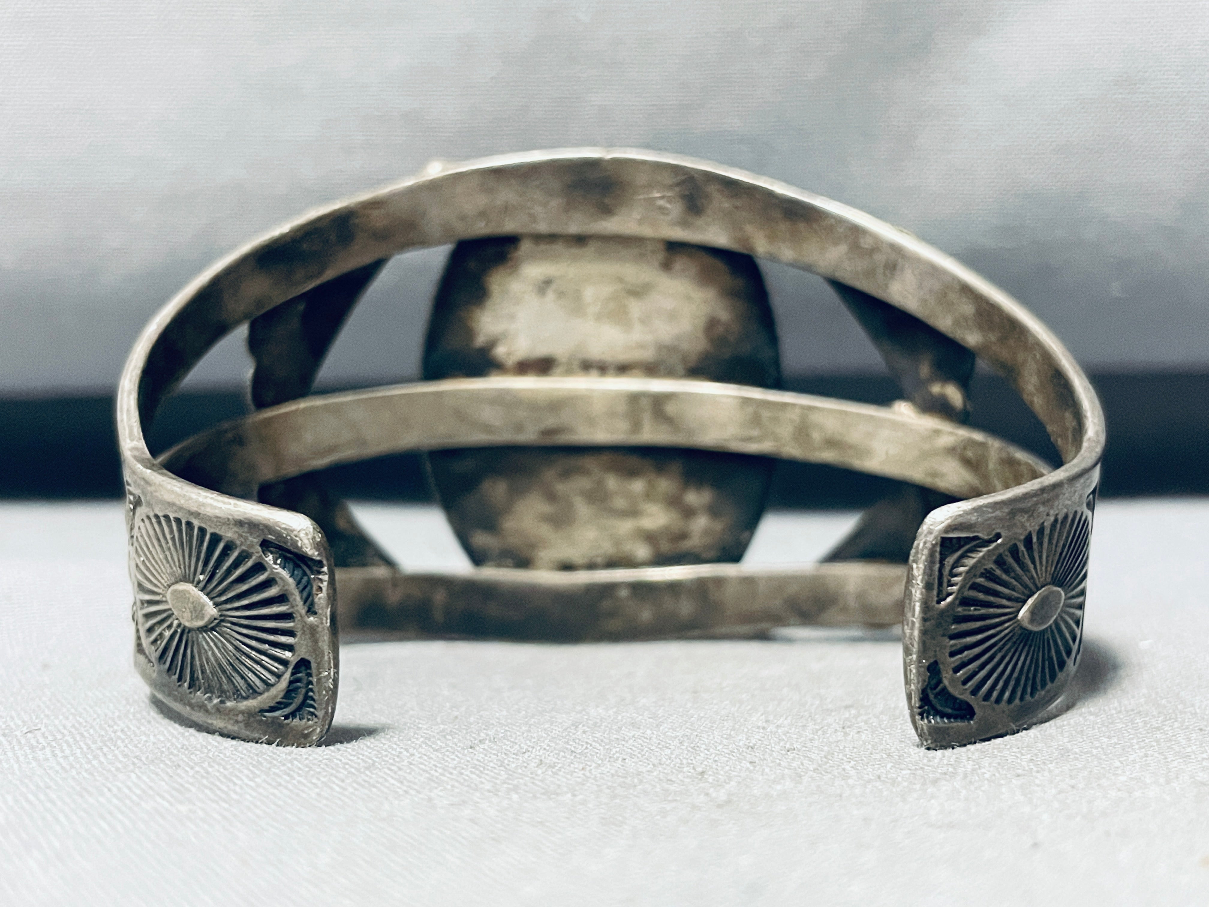 Vintage 1940s Navajo Sterling Silver Bracelet with Petrified Wood - Authentic Native American Jewelry for Collectors & Boho Fashion