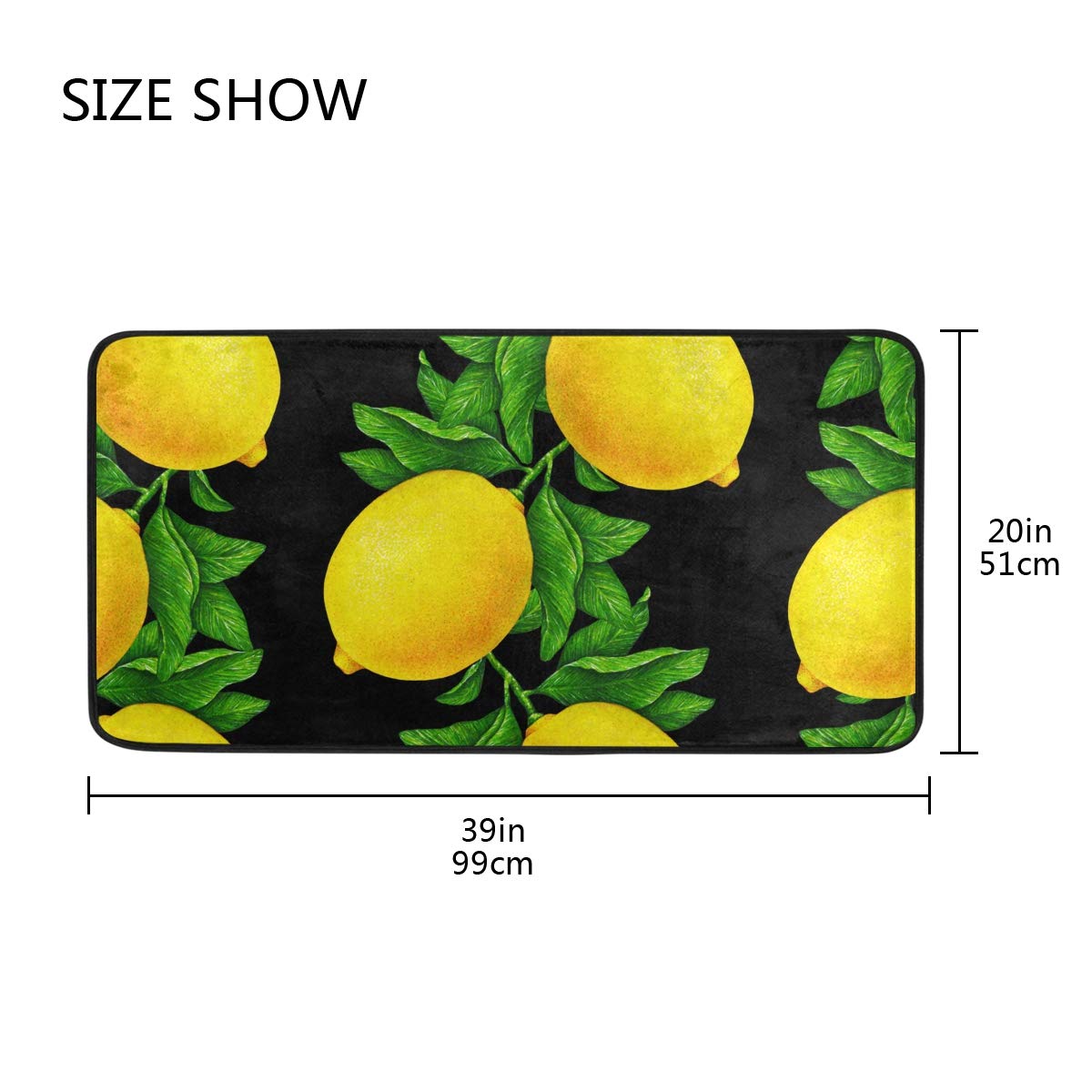 ALAZA Non-Slip Kitchen Rugs with Lemon Pattern - Soft Washable Bath Mat & Runner - 39x20 Inch Home Decor Carpet for Kitchen, Bathroom, Entryway - Perfect for High Traffic Areas