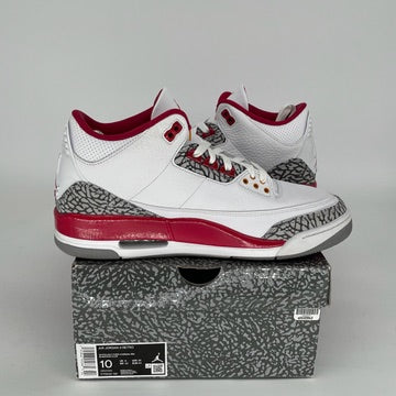 AIR JORDAN 3 Cardinal Red Retro Sneakers - Men's Size 10 (CT8532-126) - Authentic Basketball Shoes for Casual Wear & Sports