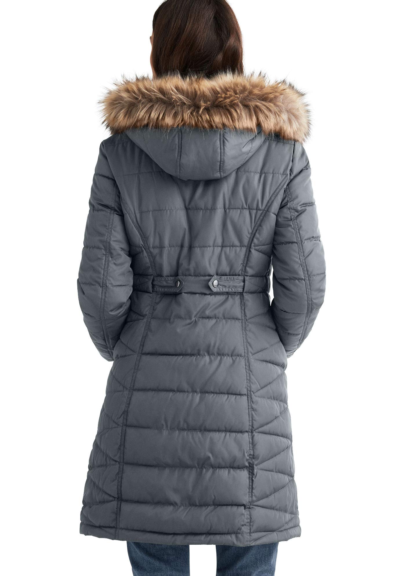 Ellos Women's Plus Size Faux Fur Trim Puffer Jacket - Winter Warm Coats for Cold Weather, Fashionable Outerwear for Casual & Outdoor Activities
