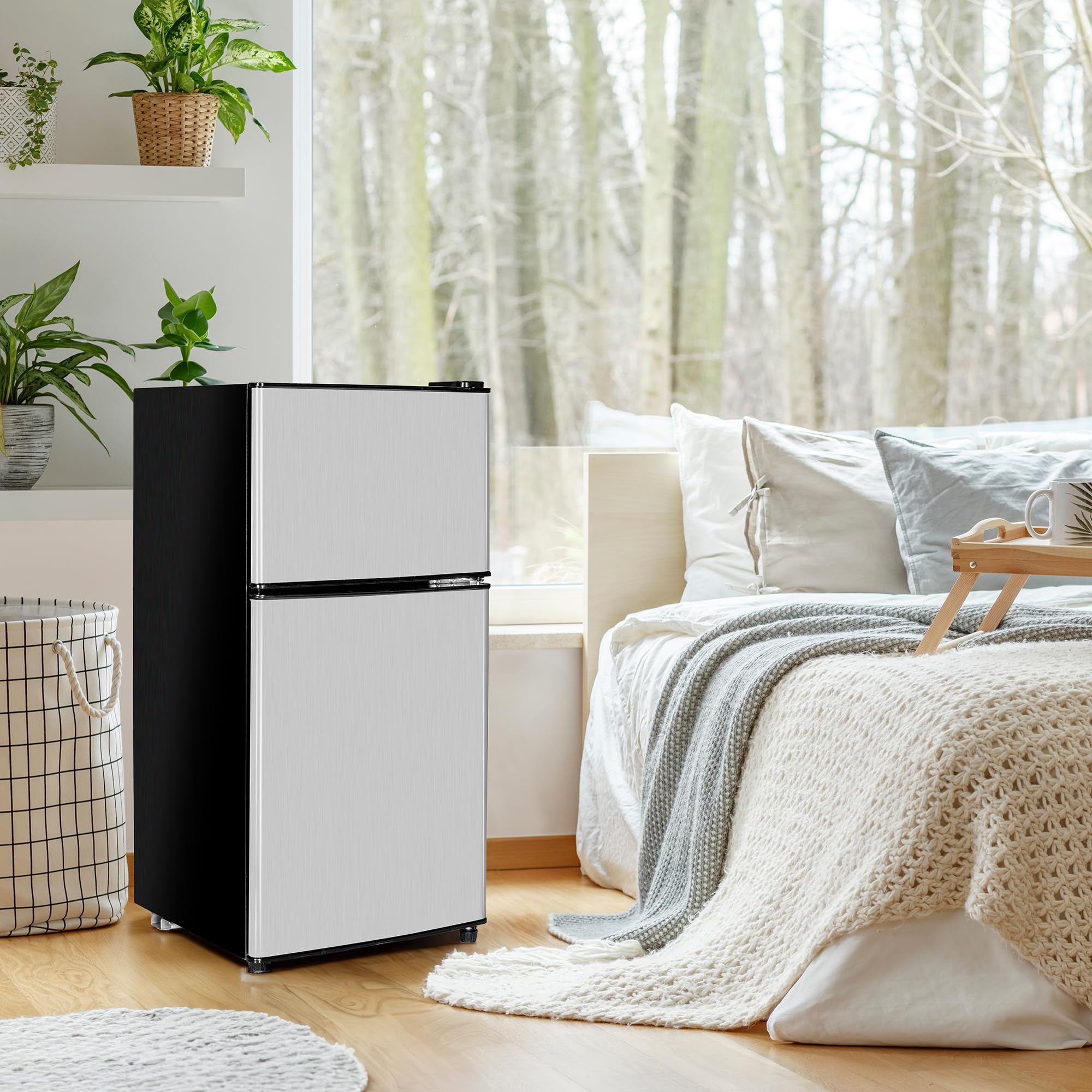 3.2 Cu Ft Energy Efficient Refrigerator with Freezer - 2 Door Compact Fridge for Apartments, Dorms, Kitchens, Offices & Bedrooms - Ultra Quiet Cooling for Small Spaces