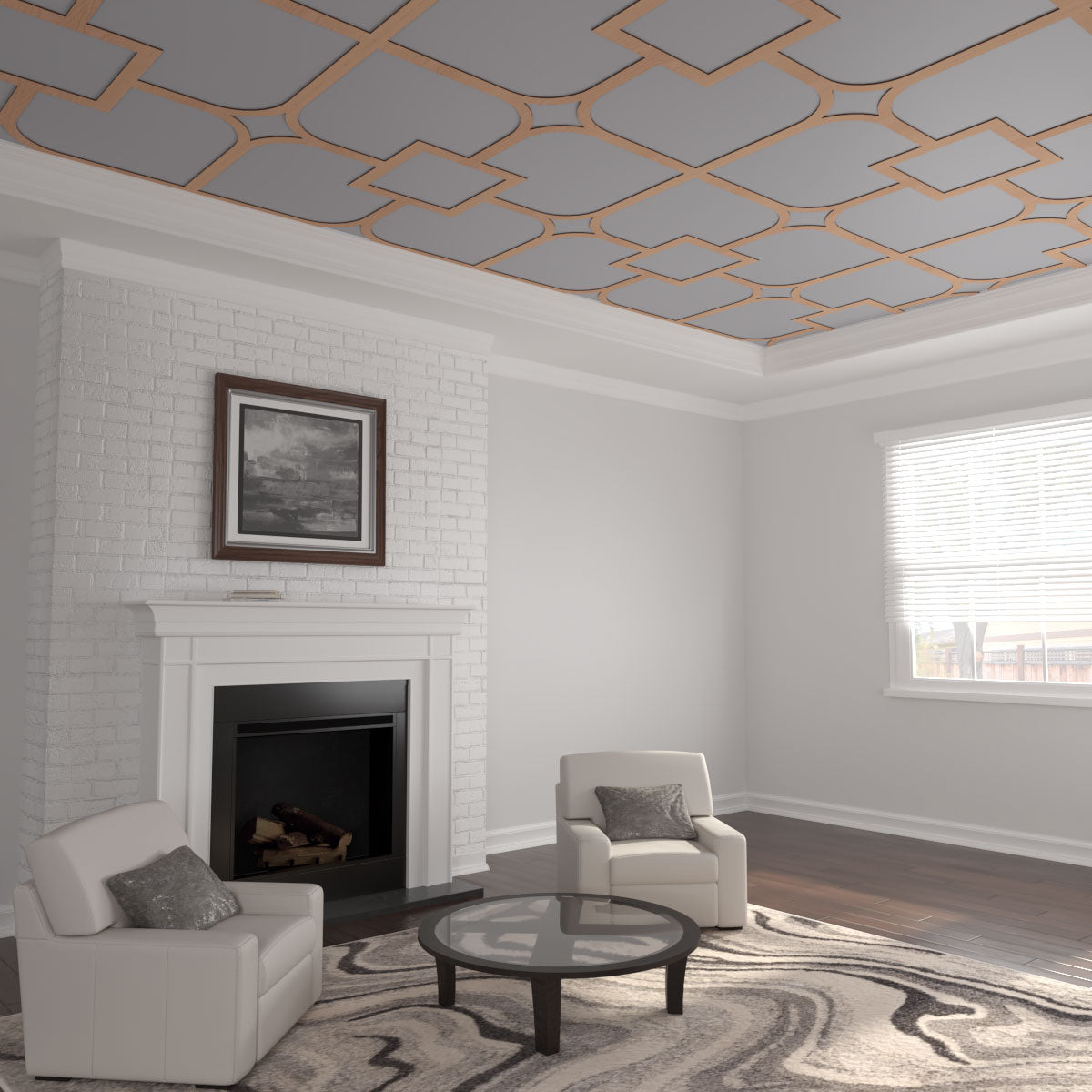 Olivia Decorative Fretwork Wood Ceiling Panels - Handcrafted Wooden Ceiling Tiles for Home & Office Decor - Perfect for Living Room, Bedroom, and Commercial Spaces
