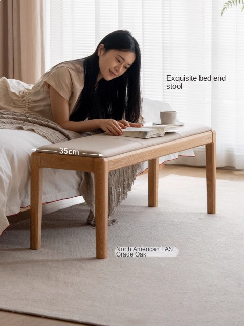 Solid Oak & Black Walnut Nordic Style Long Bench - Modern Wooden Sofa for Living Room, Bedroom, Entryway & Dining Area