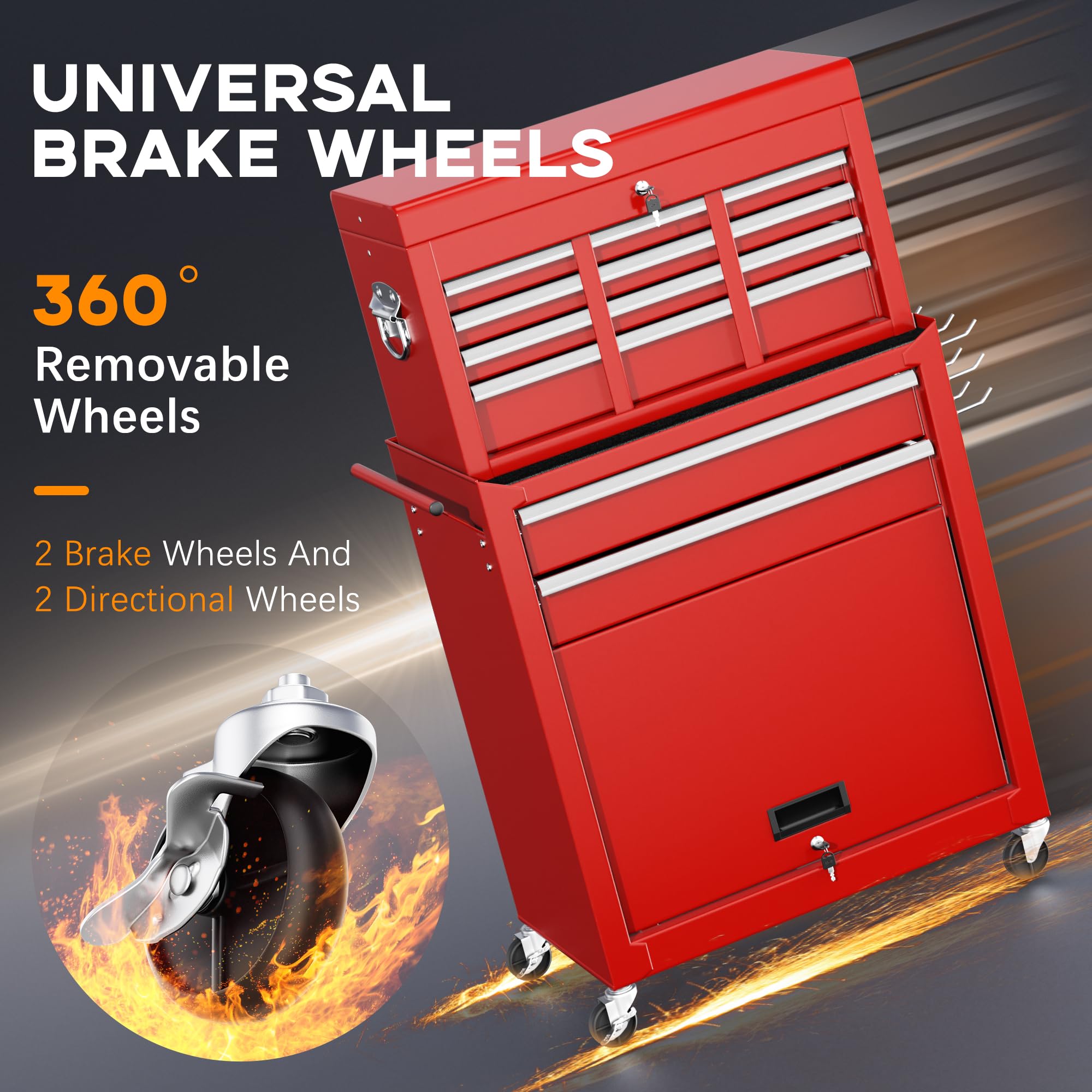 INTERGREAT 8-Drawer Rolling Tool Chest with Wheels - Heavy Duty Locking Mechanic Tool Cart with Black Liners, Large Mobile Tool Cabinet for Garage, Workshop, Warehouse & Auto Repair (Red) - Perfect for Professional Mechanics & DIY Enthusiasts