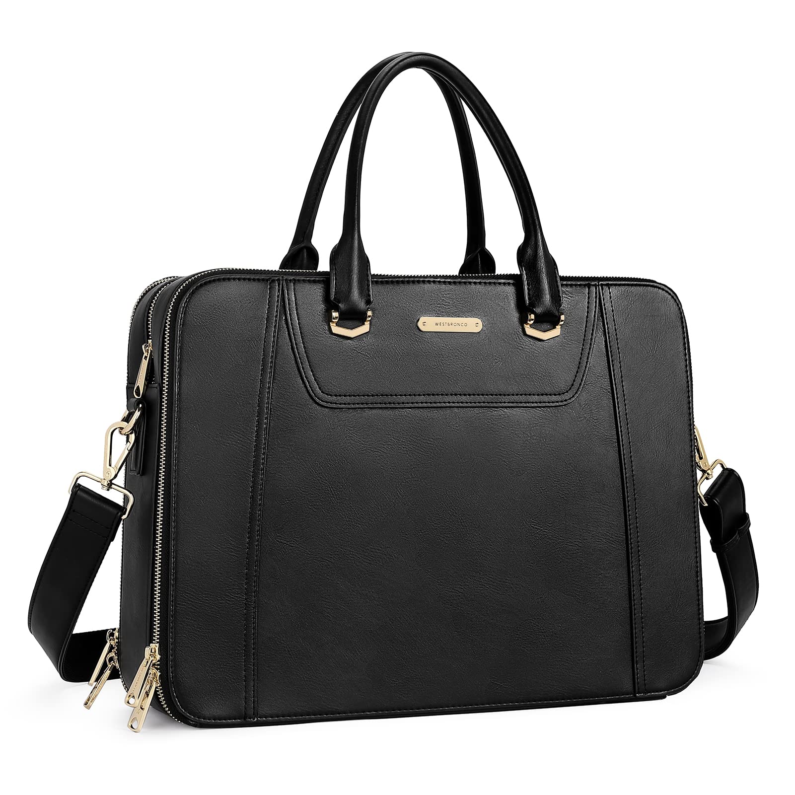 Premium WESTBRONCO Genuine Leather Briefcase for Women & Men - 15.6