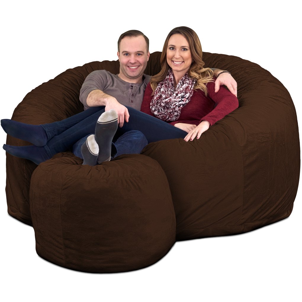 ULTIMATE SACK 6ft Oversized Bean Bag Chair with Footstool - Premium Suede Lounge Furniture for Adults (Brown) | Perfect for Living Room, Game Room & Dorm Relaxation