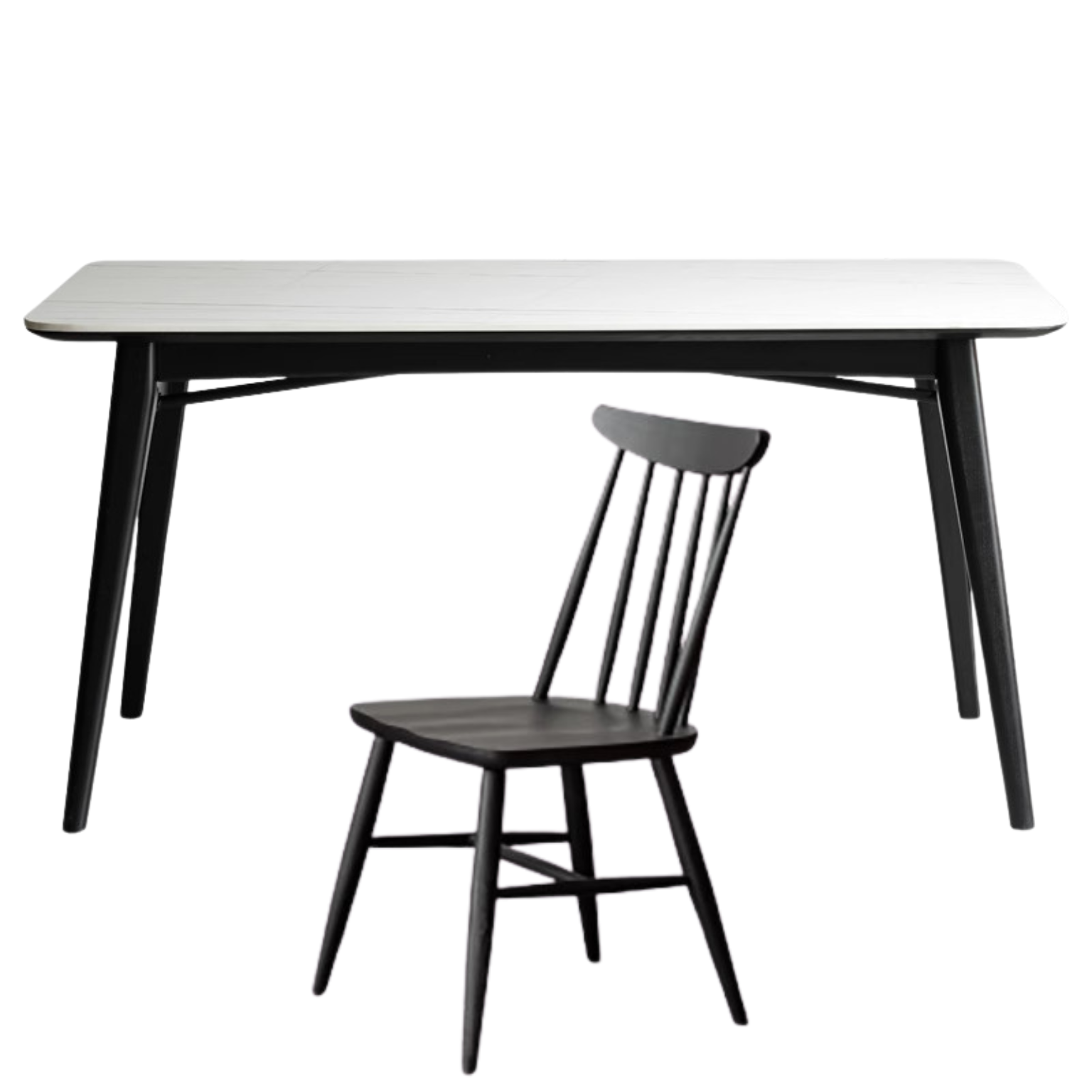 47.2x29.5x29.9 inch / 120x75x76.2 cm / Black Color top White color / Slate dining table + four chairs