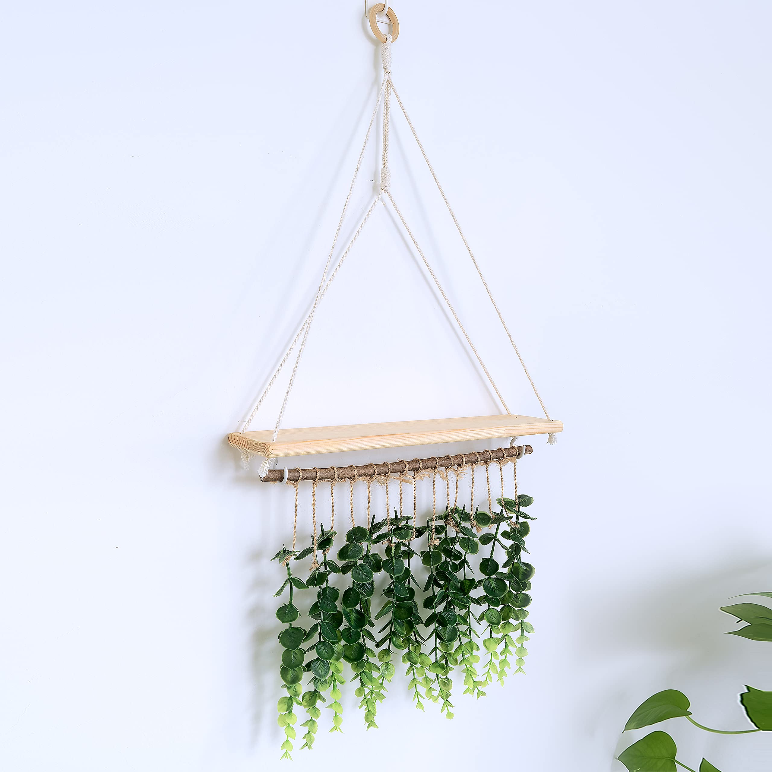 Boho Macrame Wall Hanging Shelf - Handmade Plant Shelf for Bedroom Decor, Wall Mounted Floating Shelf for Indoor Plants, Succulents & Home Accessories | Perfect for Boho, Farmhouse & Modern Home Decor