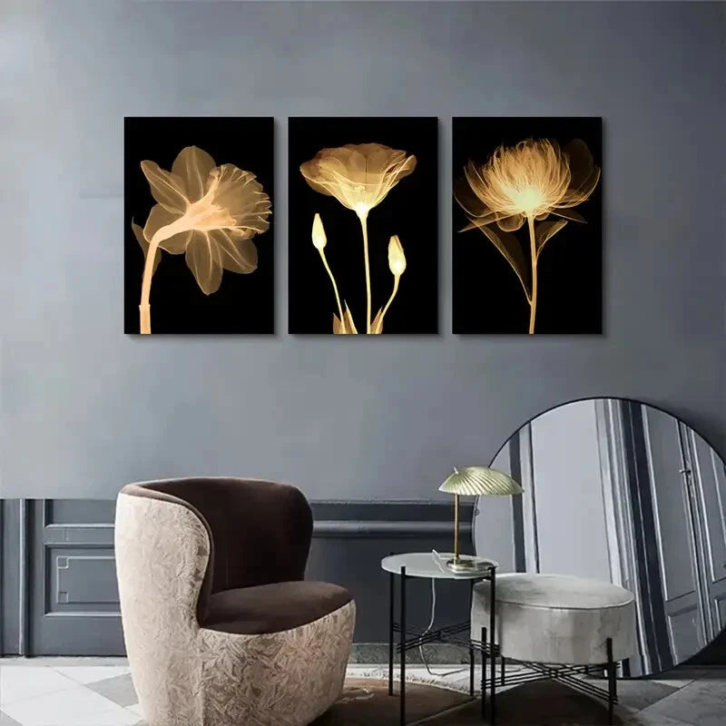3-Piece Abstract Luxury Flower Art Prints - Metal Wall Decor Ready to Hang - Perfect for Living Room, Bedroom & Office Decoration
