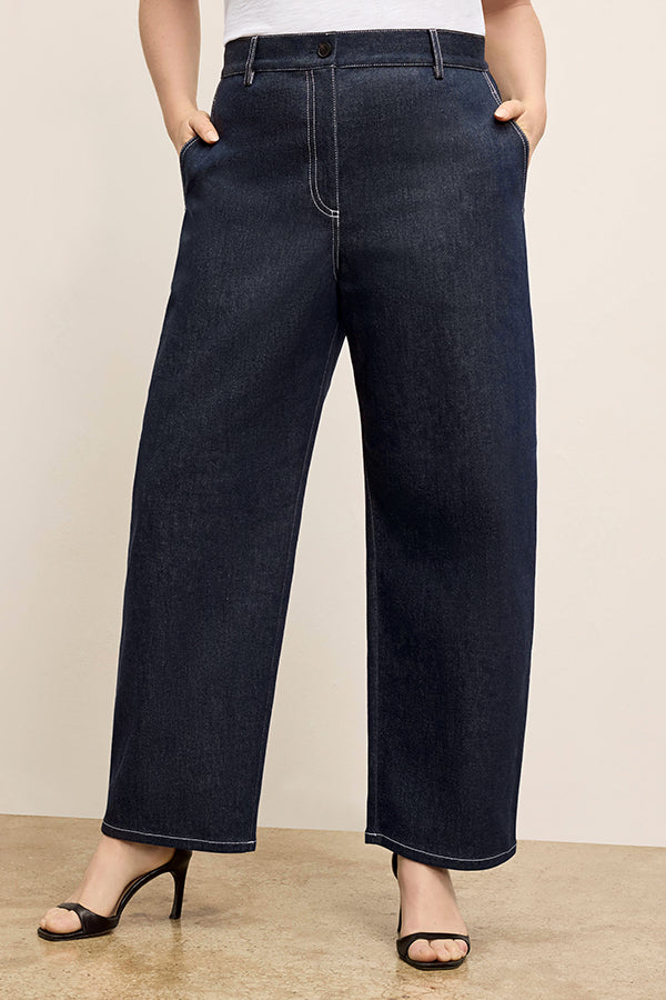 Bari Barrel Leg Stretch Denim Jeans for Women - Midnight Wash - Comfortable High Waist Skinny Jeans for Casual Wear & Night Out