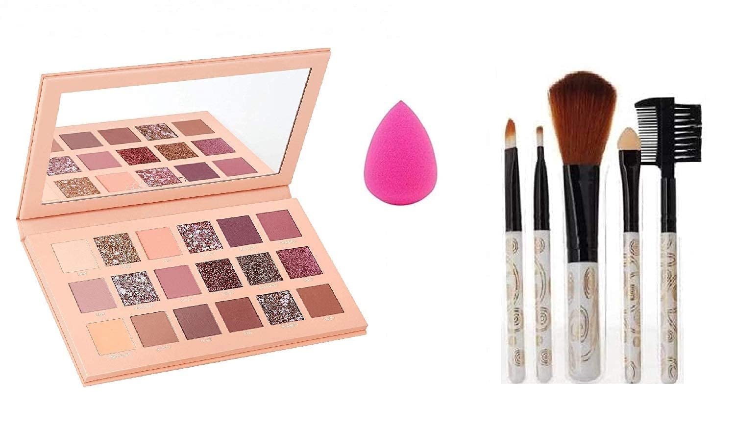 Nude Eyeshadow Palette for Women with Makeup Brushes & Beauty Sponges - 3-Piece Makeup Set | Perfect for Everyday Wear, Professional Makeup & Travel