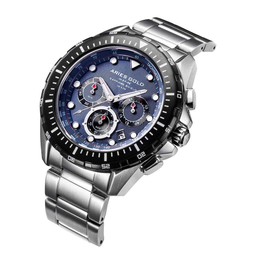 Aries Gold Atlantic G 7002 SBK BU Watch - Luxury Stainless Steel Chronograph for Men - Perfect for Business, Formal Events & Everyday Wear