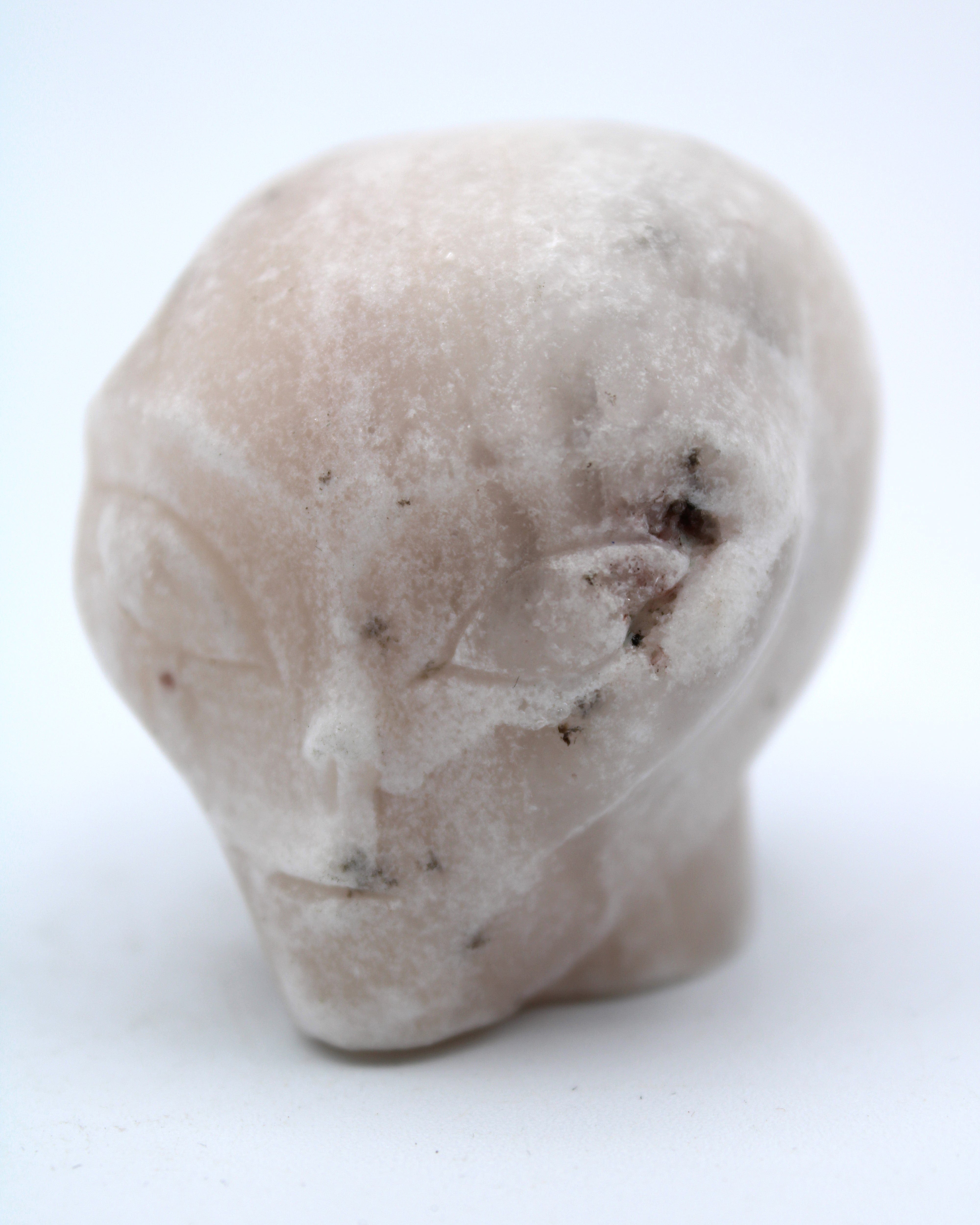 Calcite Alien Head Carving - Unique Handmade Stone Sculpture for Home Decor, Office Display & Gift Giving