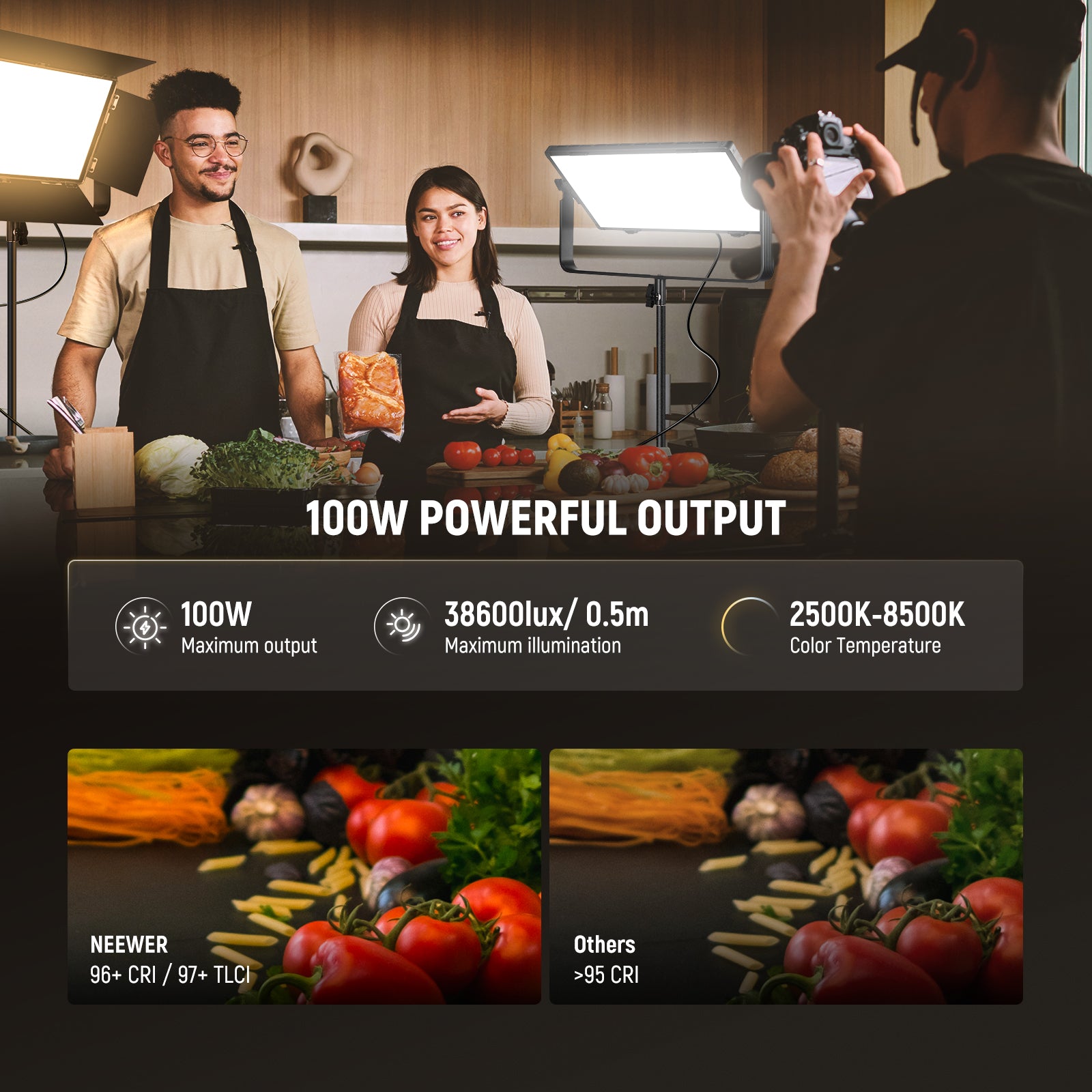NEEWER AP100B 100W Bi-Color LED Panel Video Light Kit with Adjustable Brightness & Color Temperature for Photography, YouTube, and Studio Lighting