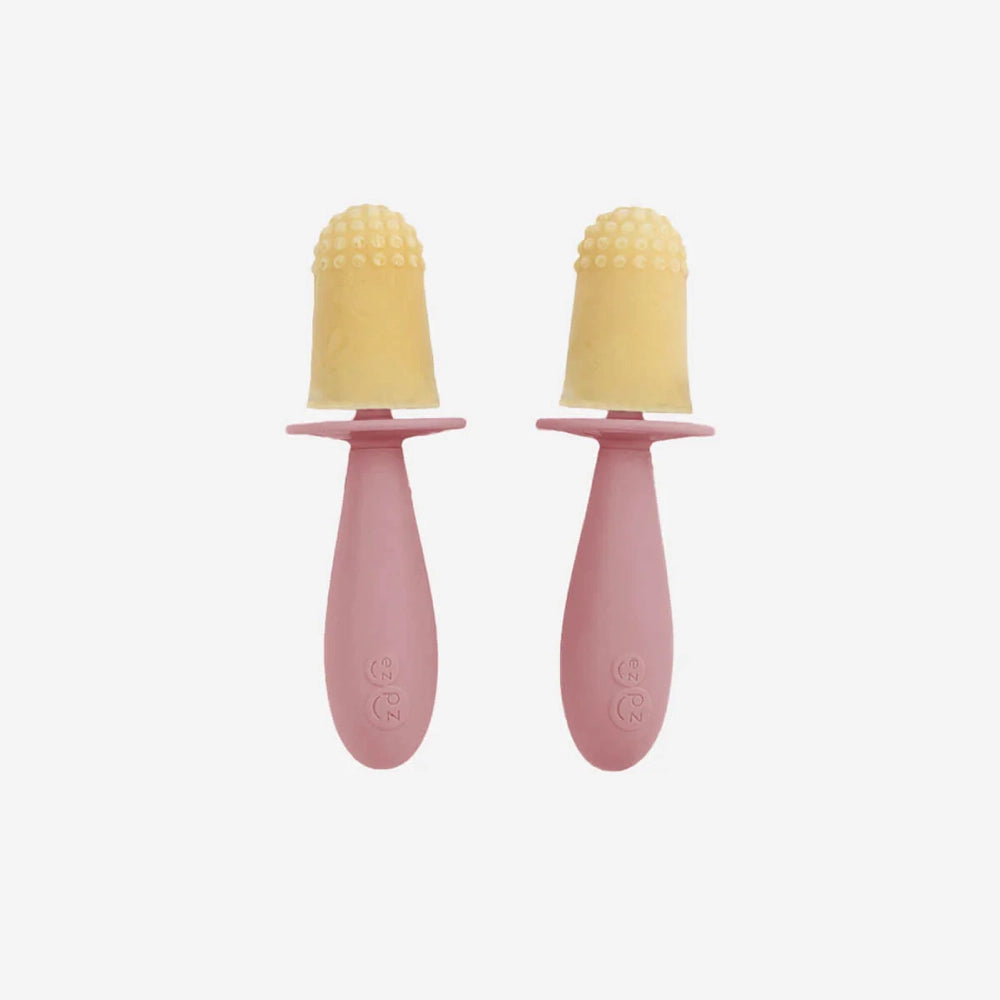 EzPz Tiny Pops in Blush - Silicone Baby Feeding Set for Toddlers | Perfect for First Foods, Mess-Free Mealtime & Travel