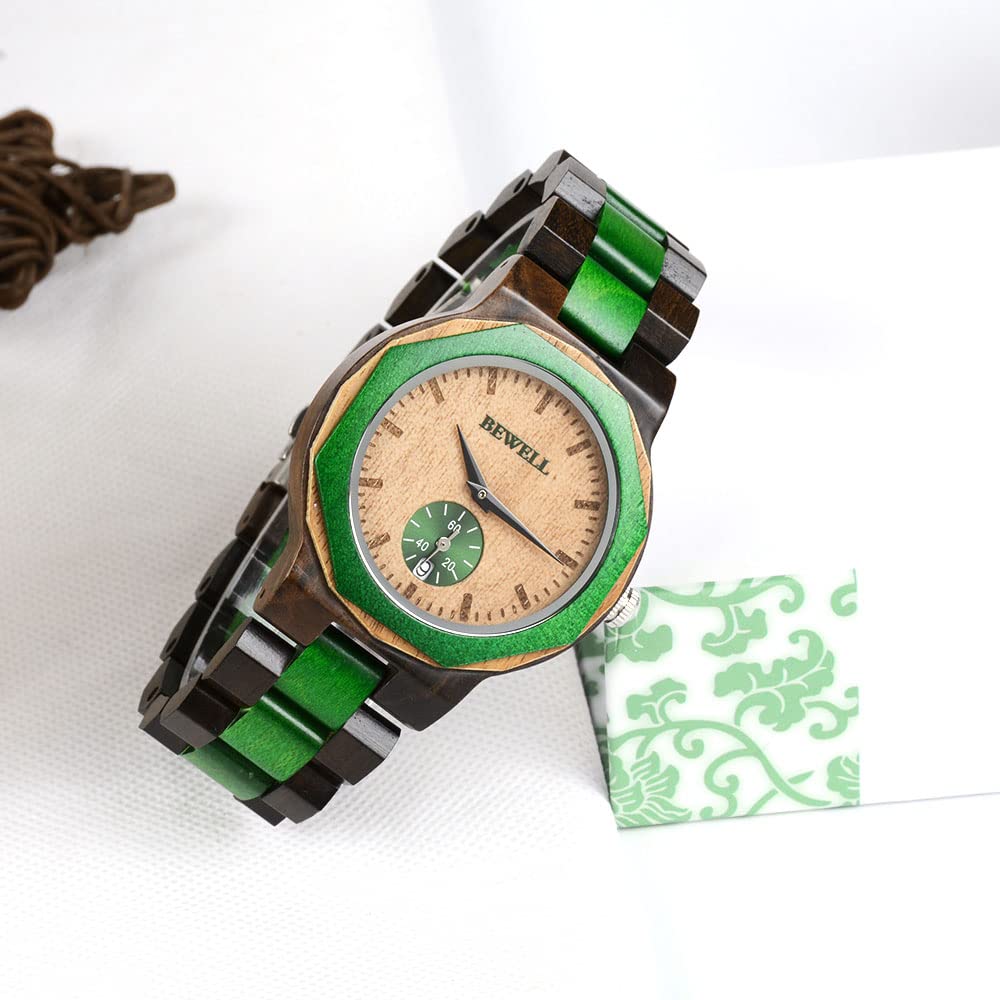 BEWELL Wooden Watch for Men - Natural Wooden Analog Wristwatch with Mixed Color Design, Casual & Stylish - Perfect for Everyday Wear, Outdoor Activities & Gifts
