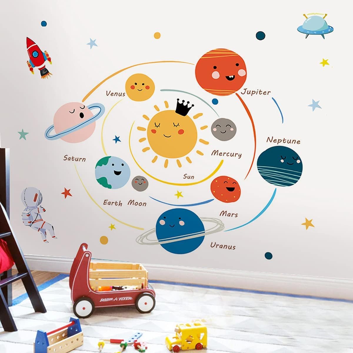 Solar System Wall Decals for Kids - Removable Planets Wall Stickers, Space Themed Nursery & Bedroom Decor for Boys & Girls - Perfect for Playrooms, Classrooms & Kids' Rooms