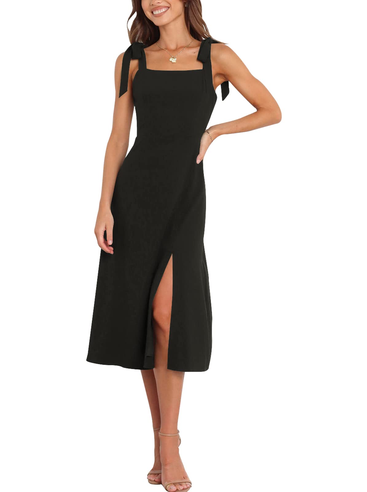 Elegant Square Neck Bridesmaid Dresses for Women - Split Midi Formal Cocktail Party Dress for Wedding Guest, Evening Events & Special Occasions