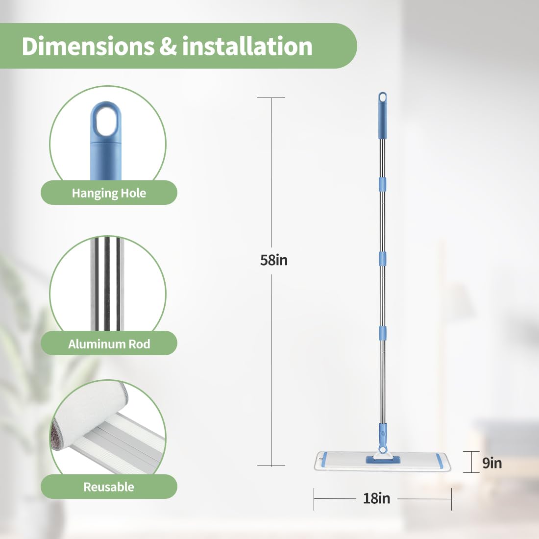 **CQT Commercial Flat Microfiber Floor Mop Cleaning System - 18