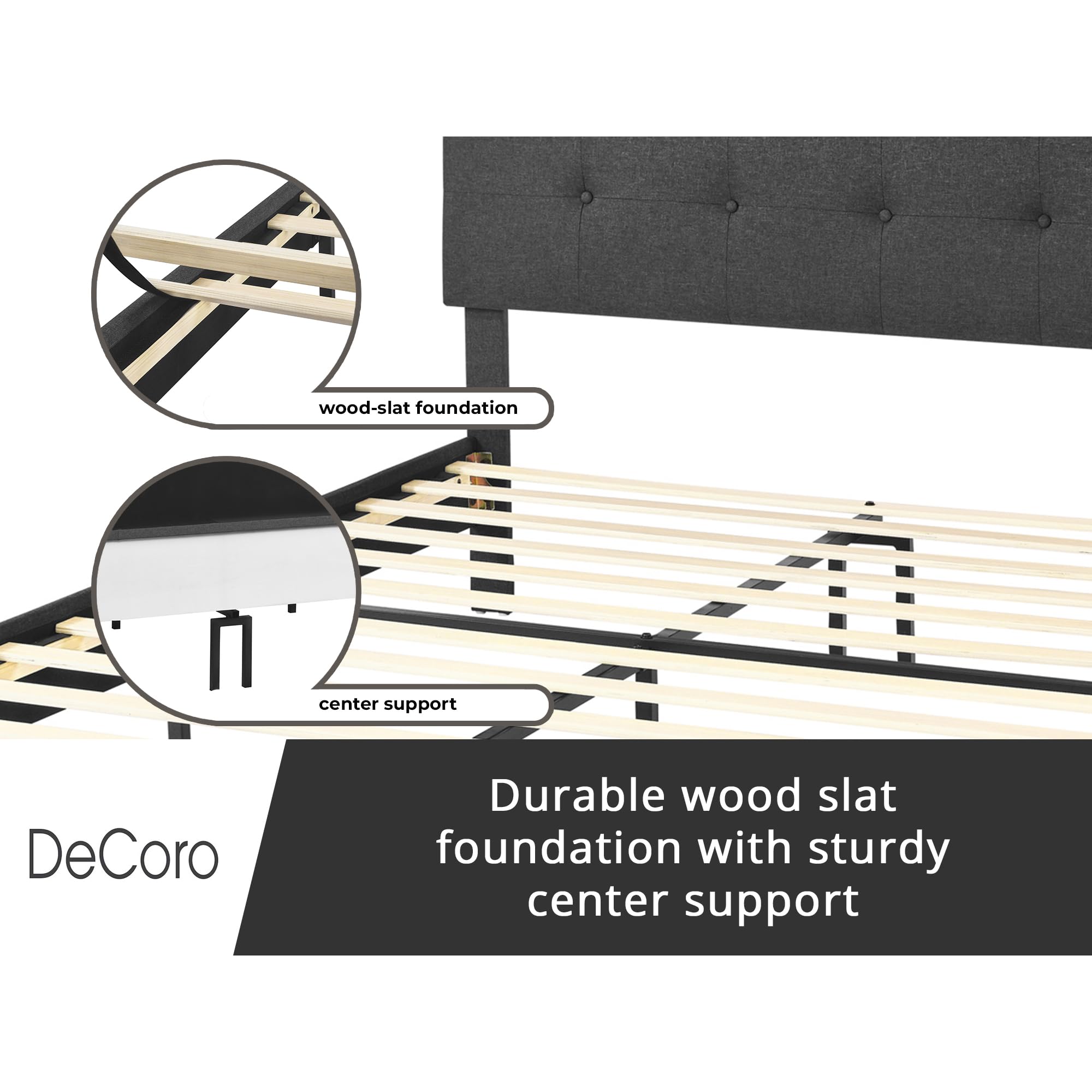 Cambridge Upholstered Wooden Platform Bed Frame - King Size Dark Grey - Modern Bedroom Furniture for Master Bedroom & Guest Room