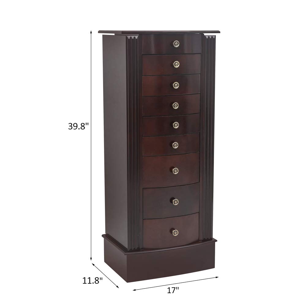 8-Drawer Jewelry Storage Armoire with 2 Swing Doors & 16 Necklace Hooks - Large Jewelry Organizer Cabinet with Makeup Mirror for Bedroom, Closet & Vanity (White)