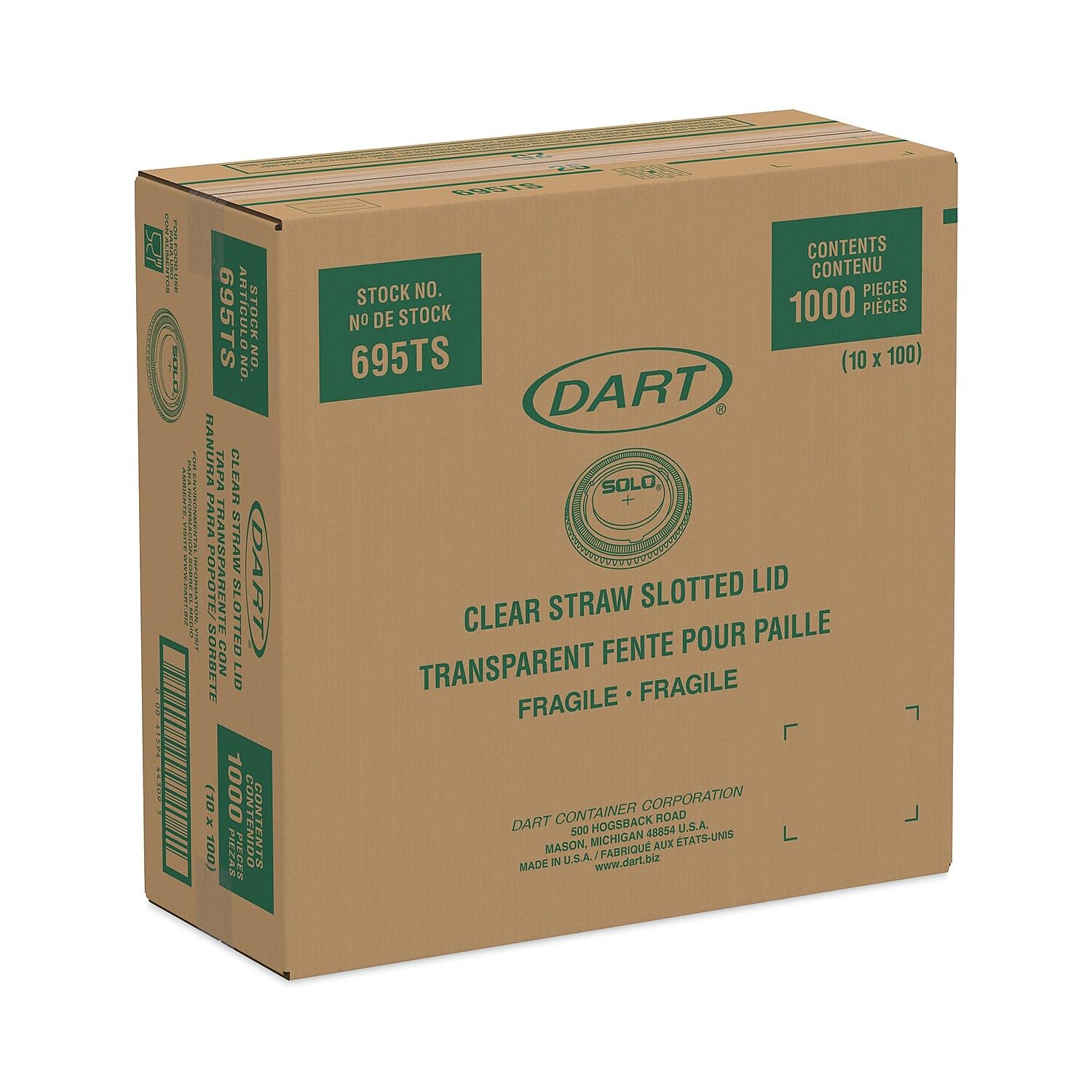 Solo 695TS Clear PET Plastic Cup Lids with Flat Straw Slot - Case of 1000 (1000 Count) - Perfect for Restaurants, Cafes, and Fast Food Beverage Service