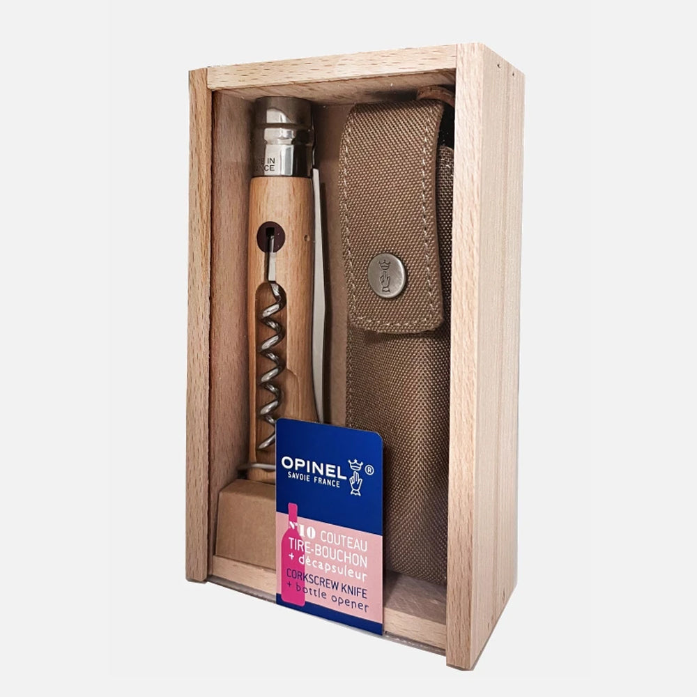 Opinel N°10 Corkscrew Bottle Opener with Wooden Handle - Stainless Steel Wine Opener & Bottle Cap Remover - Perfect for Picnics, Camping & Outdoor Dining