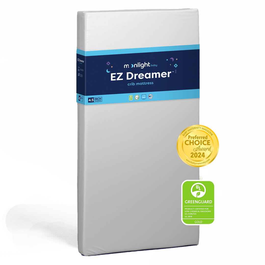 Moonlight Slumber EZ Dreamer Dual-Sided Crib Mattress - 2-Stage Baby & Toddler Mattress with Firm EZ Rise Foam & Waterproof Cover (52