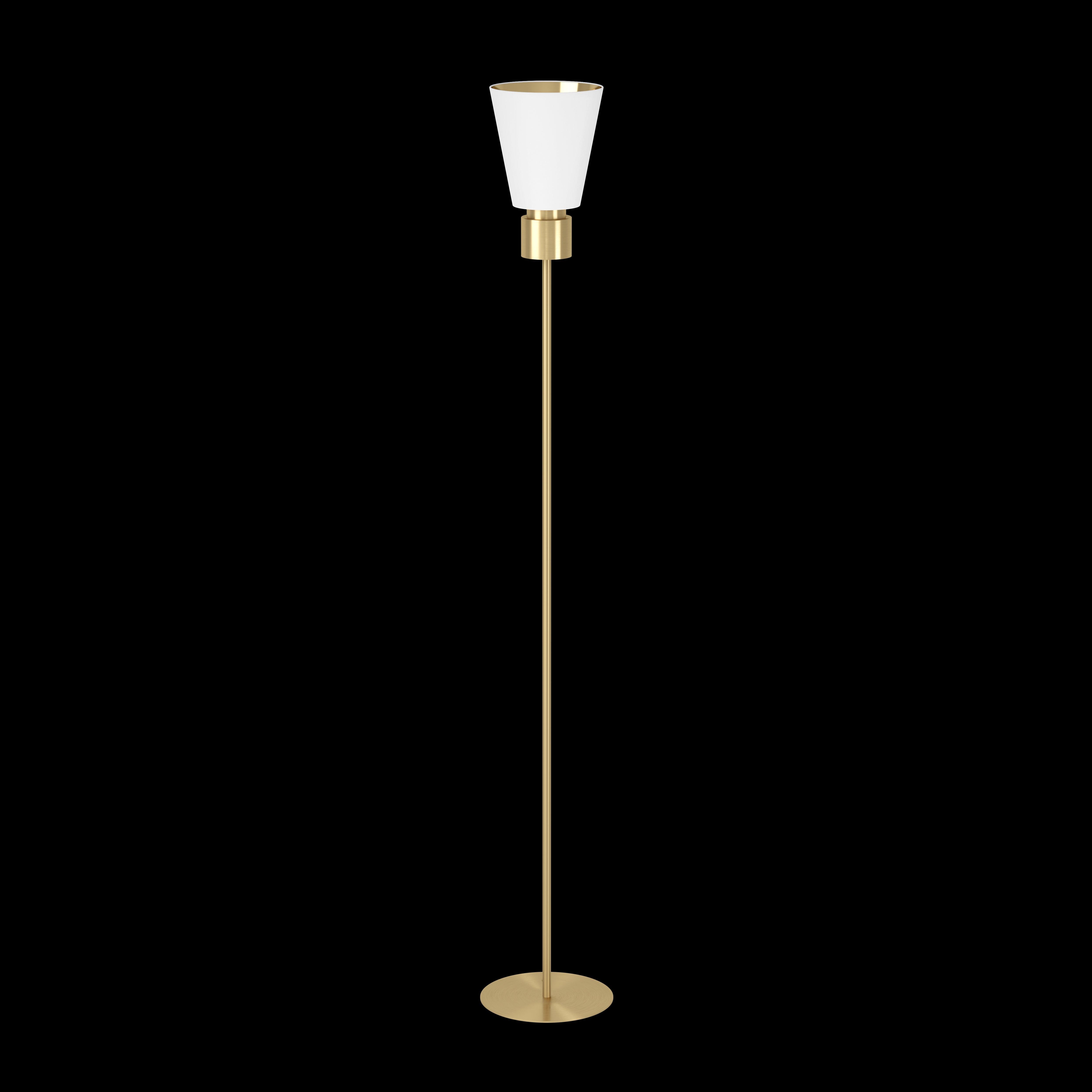 Eglo Aglientina Brass Floor Lamp with White Fabric Shade - Modern Lighting for Living Room, Bedroom & Office Decor