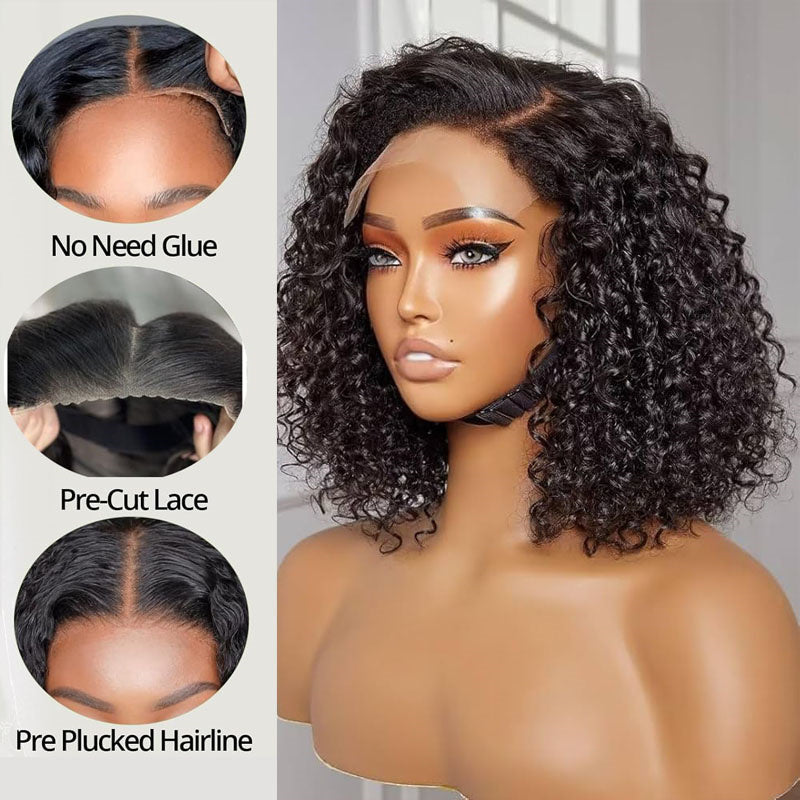 Eullair Short Curly Glueless Bob Wig | Lace Front Human Hair Wigs | Straight & Body Wave Lace Frontal Wig for Women | Perfect for Daily Wear, Cosplay & Special Occasions