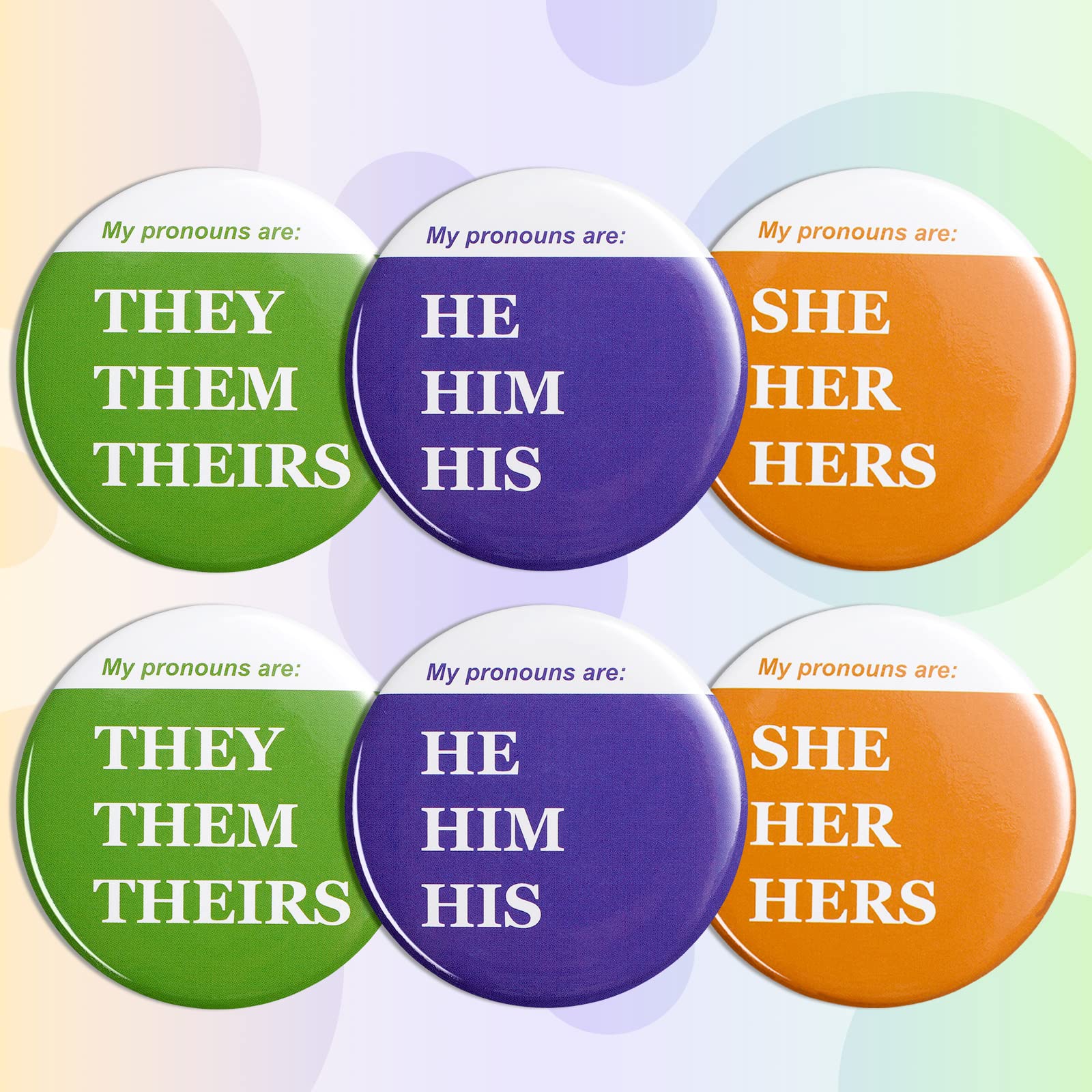 30 Pcs Gender Identity Pronoun Pinback Buttons - They/Them, She/Her, He/Him - Round Cute LGBTQ+ Pride Badges for Backpacks, Jackets & Lanyards - 3 Styles for Ally Support & Awareness Events