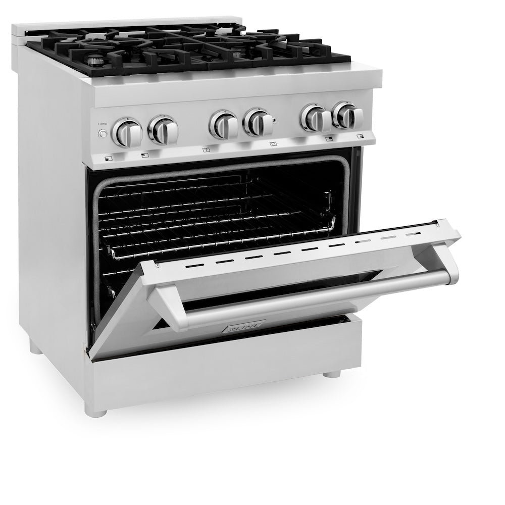 ZLINE 30 Inch Stainless Steel Dual Fuel Range & Over-The-Range Microwave Kitchen Package with Modern Handle (2KP RAOTR30) - Perfect for Modern Home Kitchens & Professional Cooking Spaces