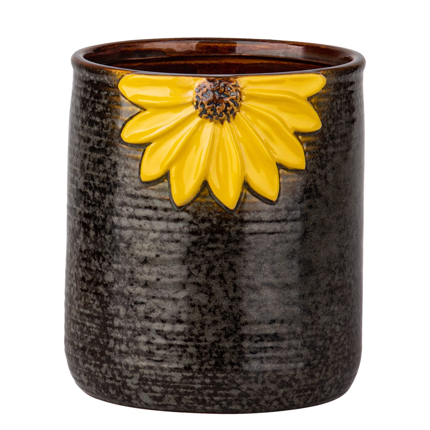 Ceramic Utensil Holder for Kitchen Countertop - Large Sunflower Decor Cooking Utensil Crock | Perfect for Organizing Spoons, Spatulas & Kitchen Tools on Counter or Stovetop