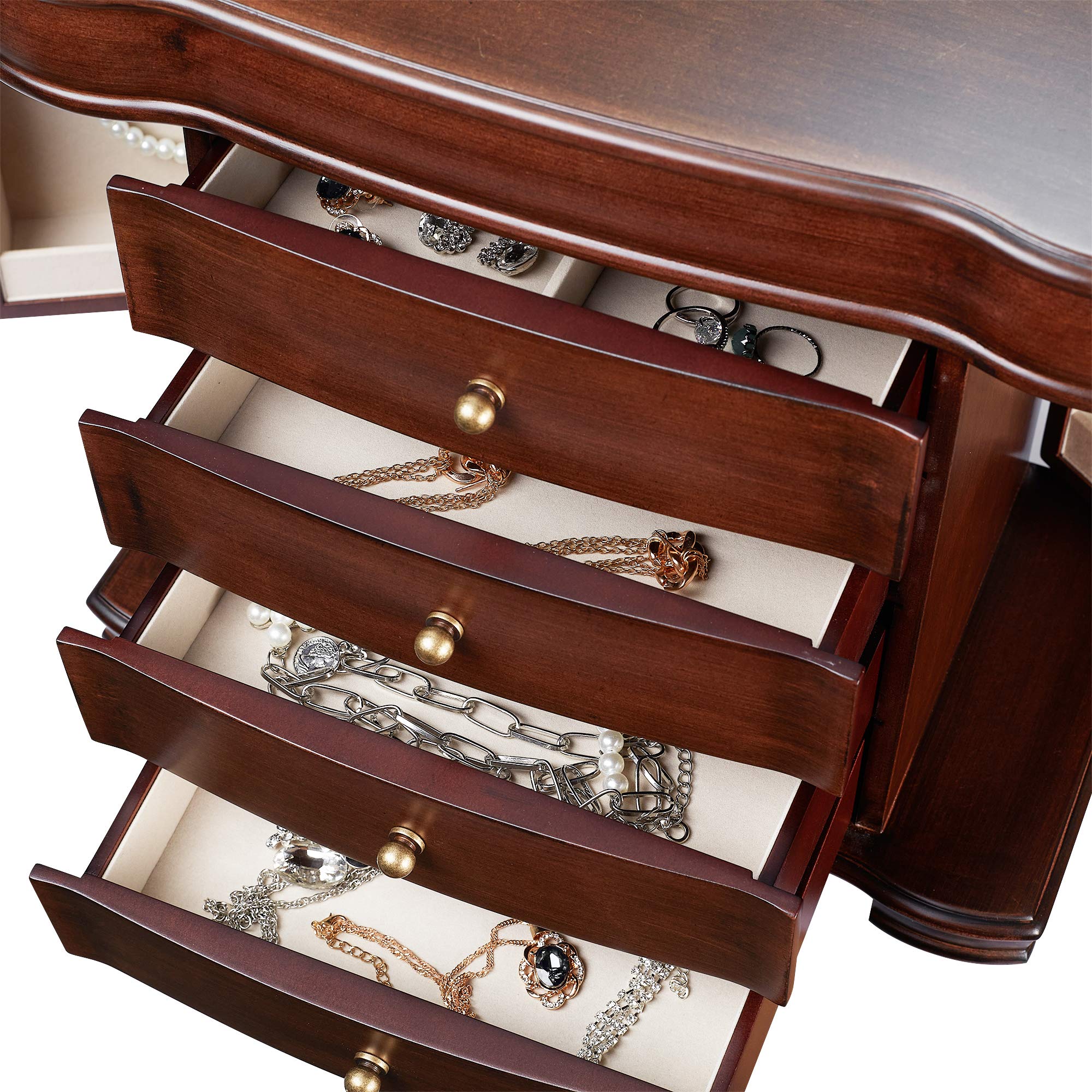 Large Brushed Brown Jewelry Box - Elegant Wooden Storage for Necklaces, Rings & Earrings - Perfect for Bedroom Dresser, Vanity Organizer & Gift Giving