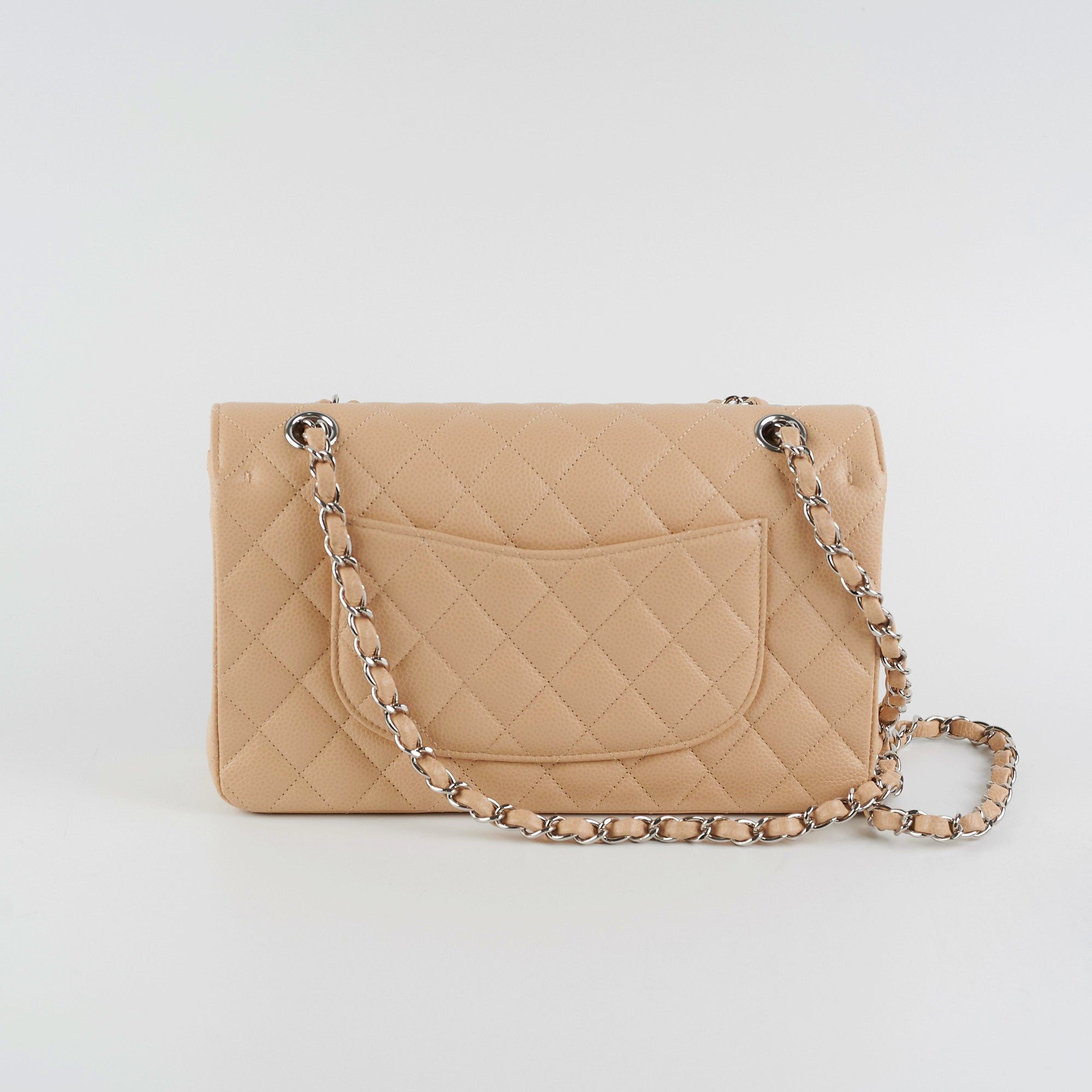 Chanel Classic Flap Bag Medium Size in Beige Caviar Leather with Microchip - 2022 Authentic Luxury Handbag for Women, Perfect for Parties, Work & Everyday Use