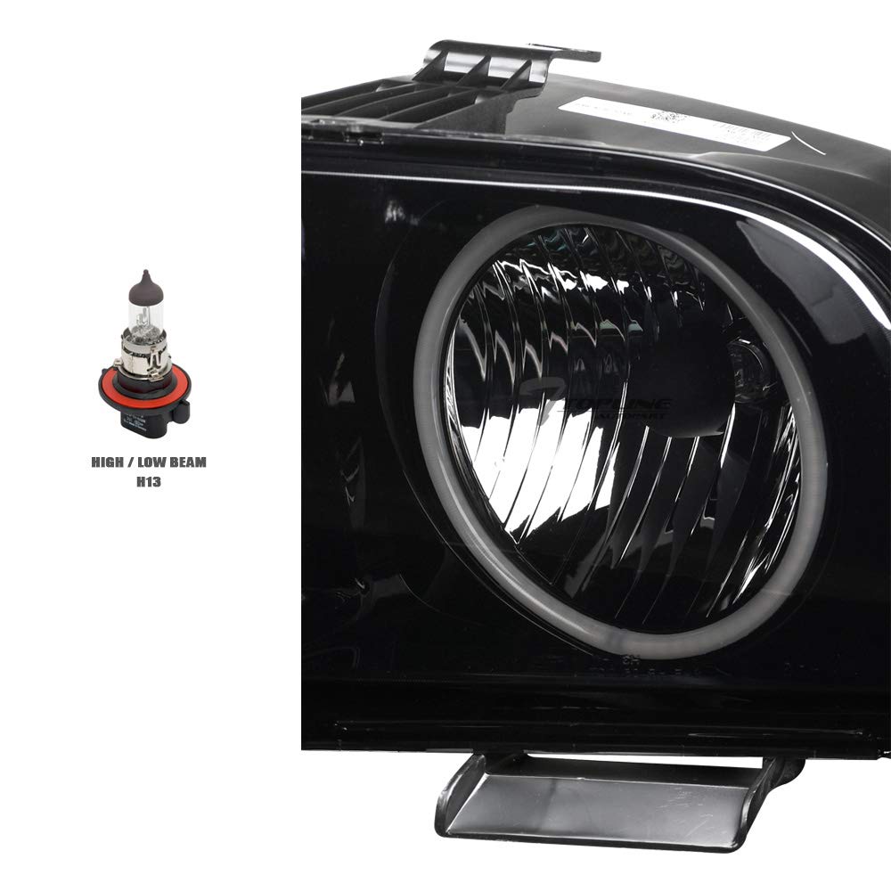 2005-2009 Ford Mustang LED Headlights - Black Housing with White Halo Rings - Direct Fit Replacement - Upgrade for Night Driving & Car Shows