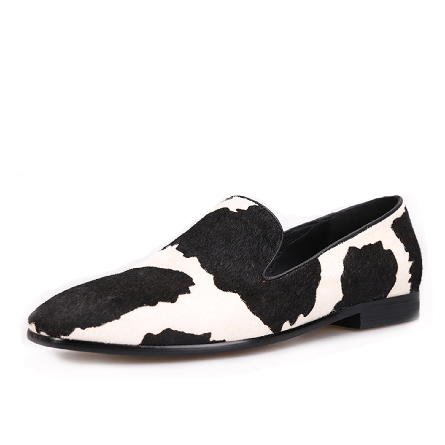 HI&HANN Men's Loafers - Black & White Stitched Dress Shoes for Prom, Party & Formal Events | Comfortable Smoking Slippers & Casual Flats for Men | Perfect for Weddings, Office Wear & Evening Occasions