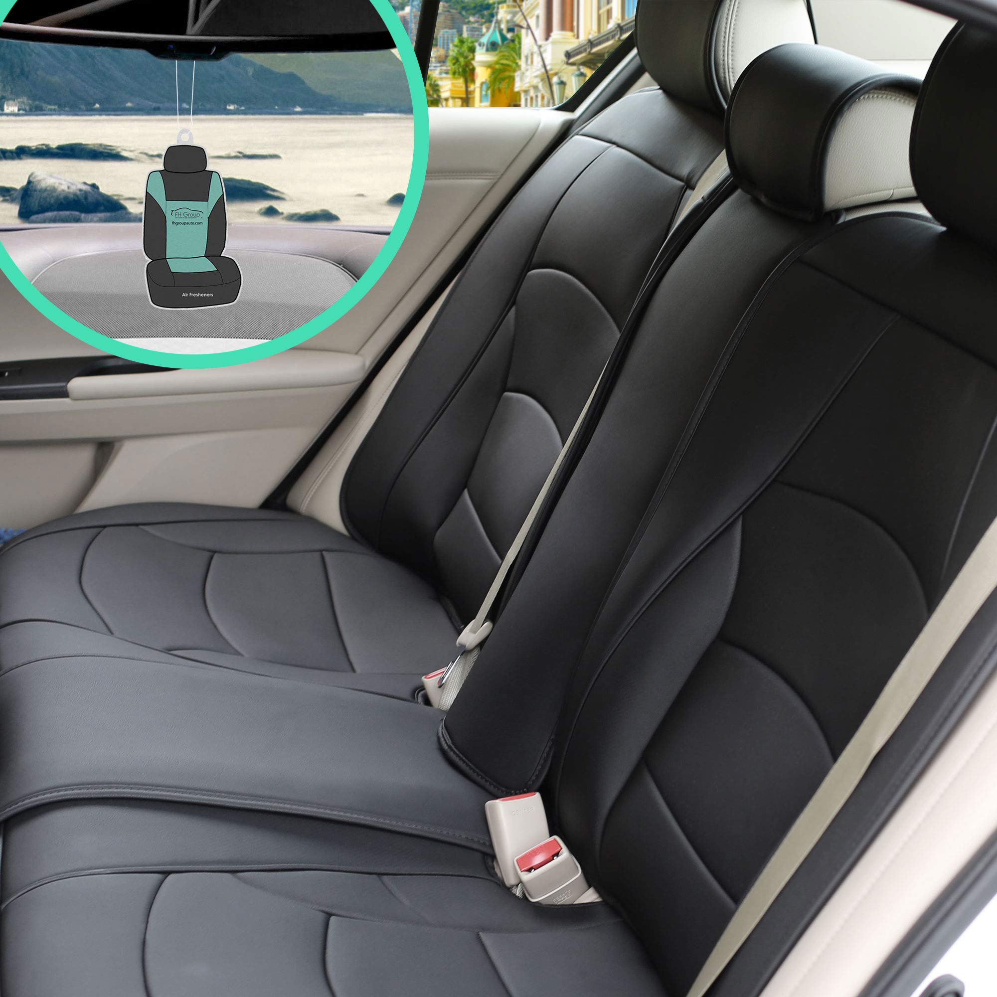 FH Group PU205013 Ultra Comfort Premium Faux Leather Car Seat Cushions (Black) - Universal Fit for Cars, Trucks & SUVs - Perfect for Long Drives & Road Trips