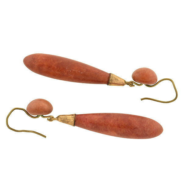 Victorian Style 9kt Gold Carved Jasper Teardrop Earrings - Elegant Dangle Jewelry for Women, Perfect for Weddings, Parties & Special Occasions