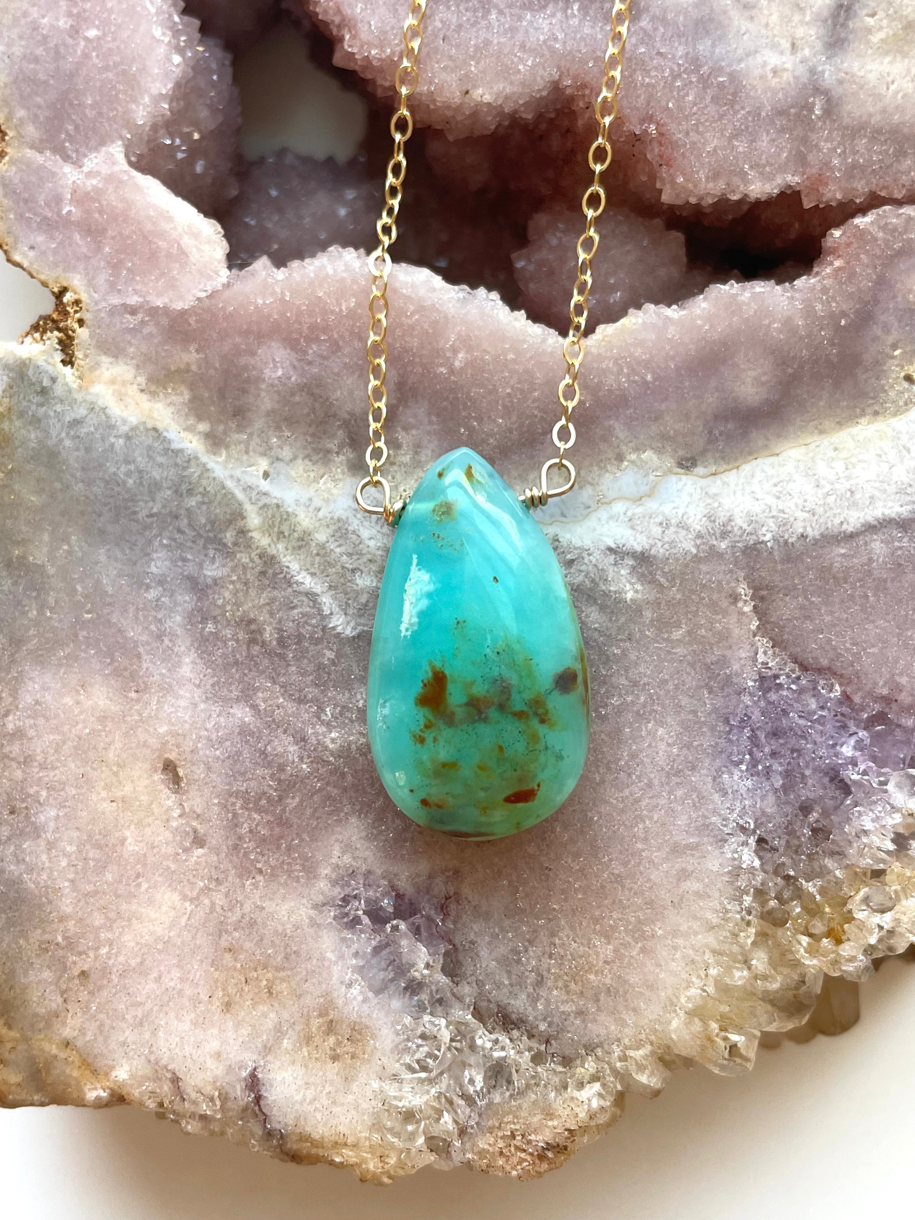 Natural Peruvian Opal Gemstone Gold Filled Pendant Necklace - Perfect for Boho Jewelry & Spiritual Healing Gifts