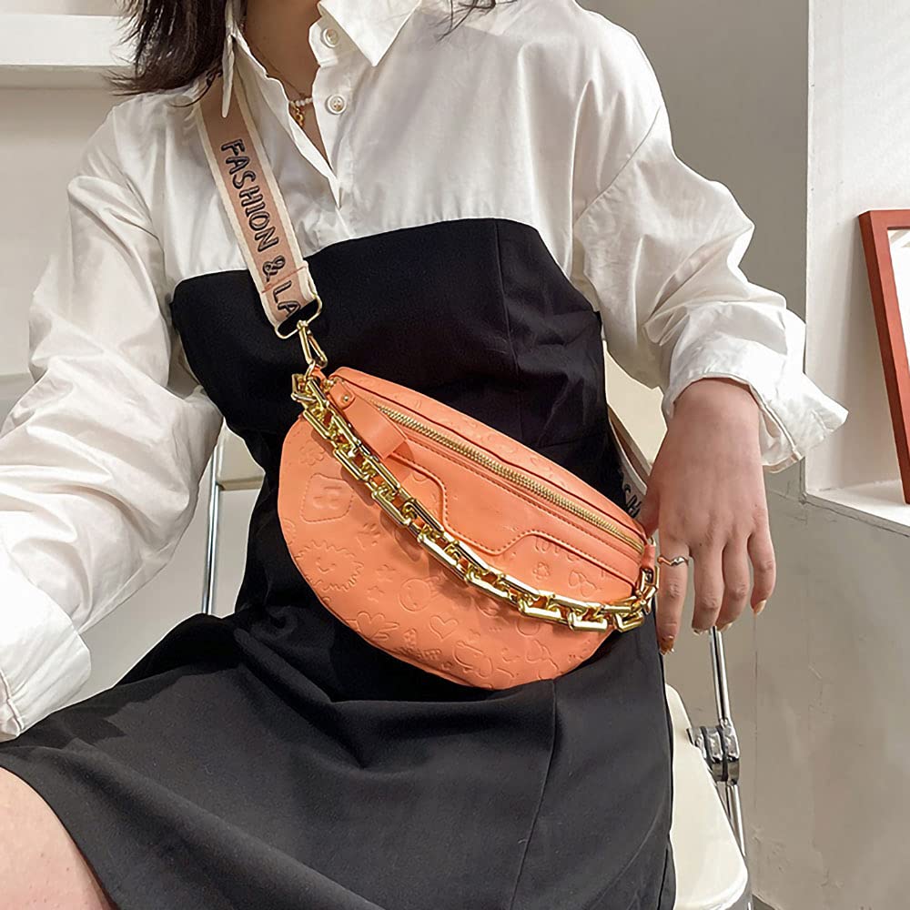 Aiqudou Women's Leather Fanny Pack Crossbody Bag with Chain Strap - Stylish Waist Pouch for Travel, Hiking, Concerts & Daily Use