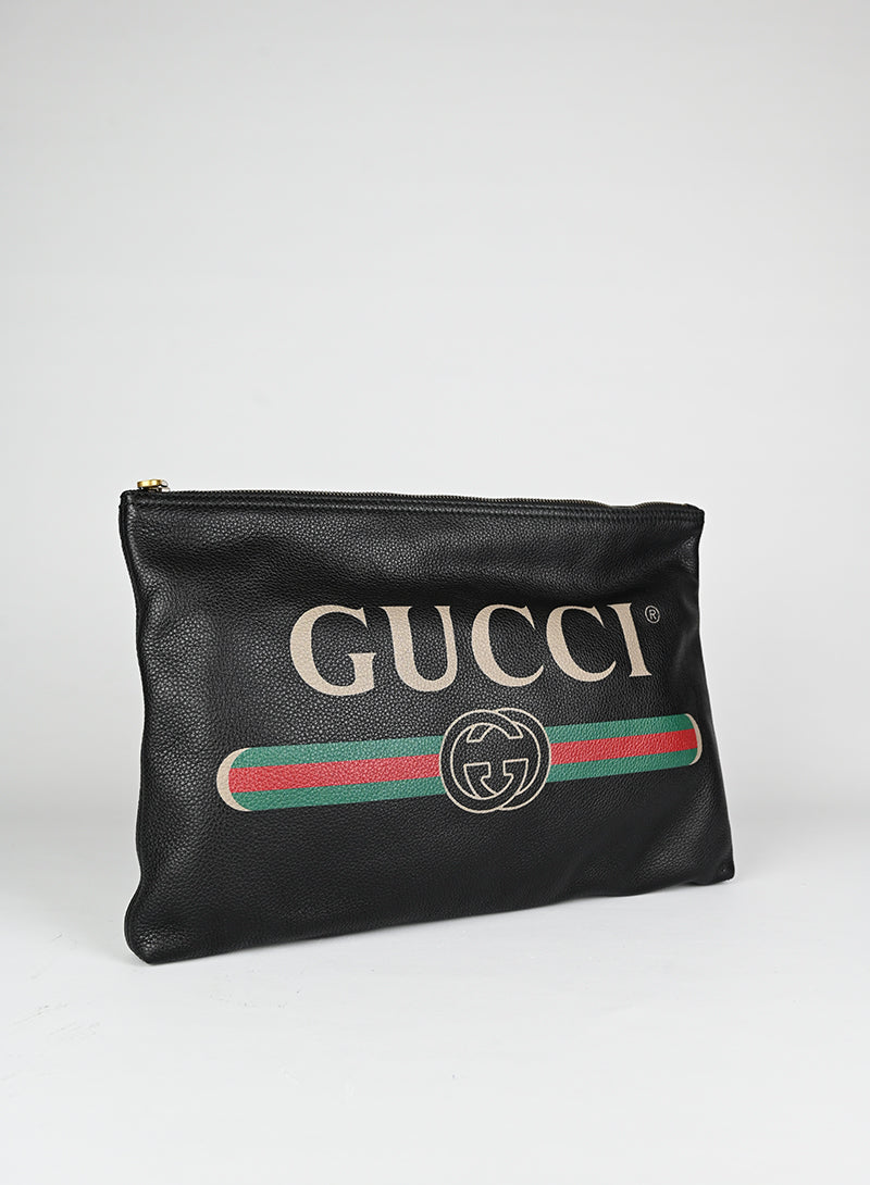 Gucci Black Leather Logo Pochette Handbag - Perfect for Evening Parties, Date Nights & Special Occasions