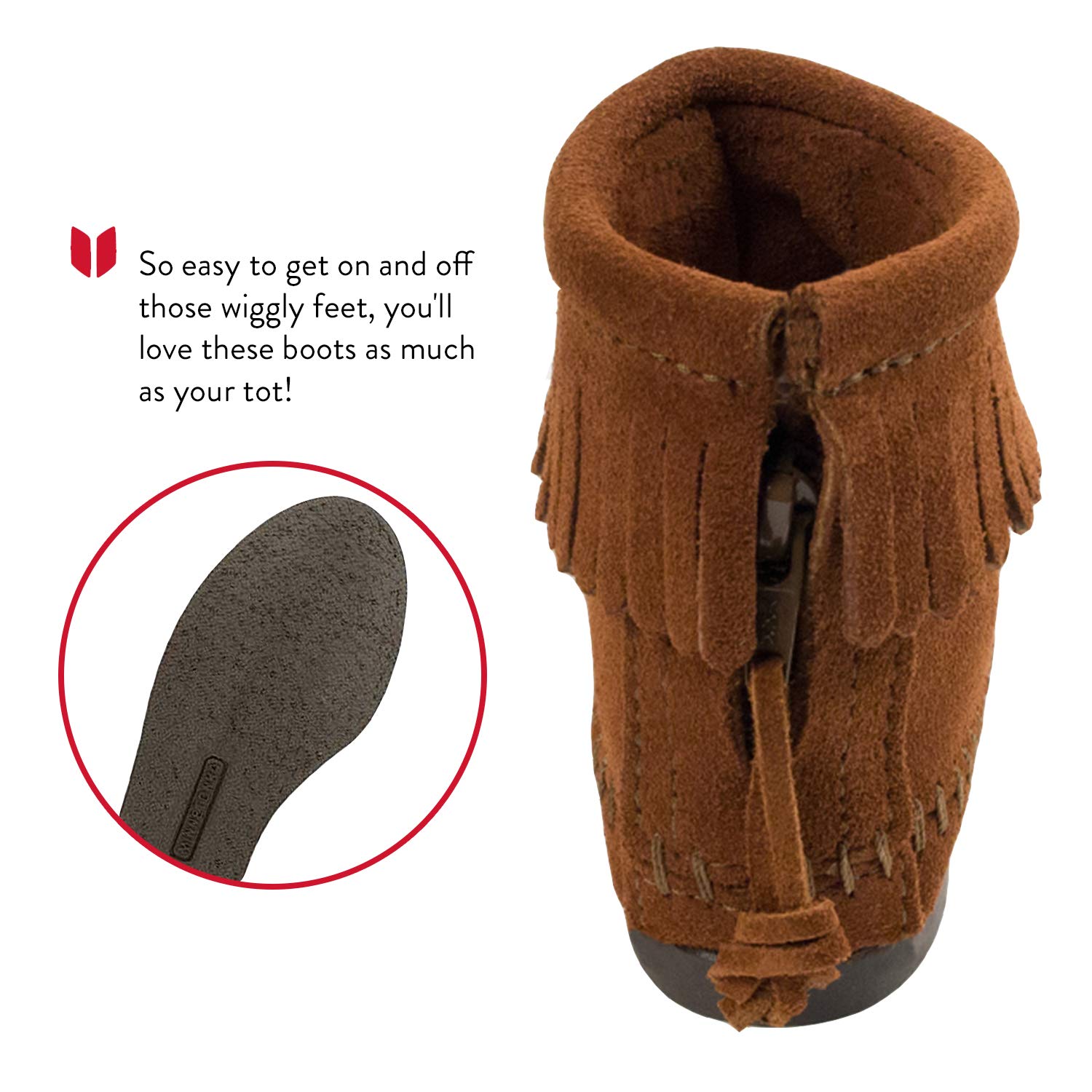 Minnetonka Back Zipper Boots for Kids - Soft Leather Ankle Booties with Easy Zipper Closure (Toddler/Little Kid/Big Kid) - Perfect for School, Playdates & Outdoor Adventures