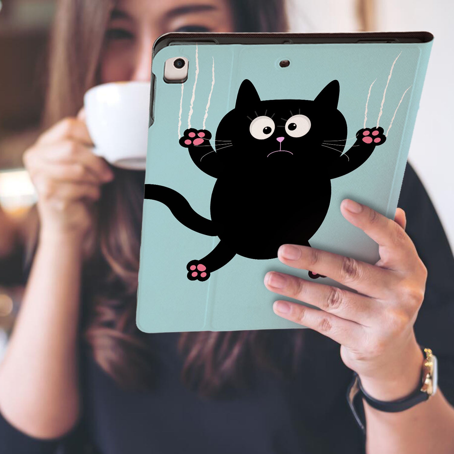 Premium iPad Folio Case with Cute Cat Design - Slim Protective Cover for iPad Pro/Air/Mini - Perfect for Work, School & Travel Accessories