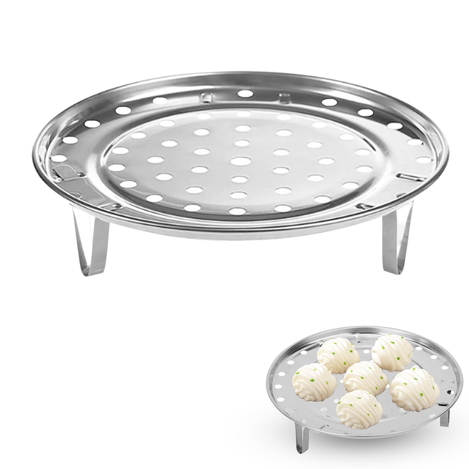 HERCHR 10.2 Inch Stainless Steel Steamer Rack with Removable Legs - Steam Tray for Pressure Cooker, Canner & Instant Pot - Durable Round Pot Steaming Tray (26x26x5cm) - Perfect for Vegetables, Dumplings & Seafood Cooking