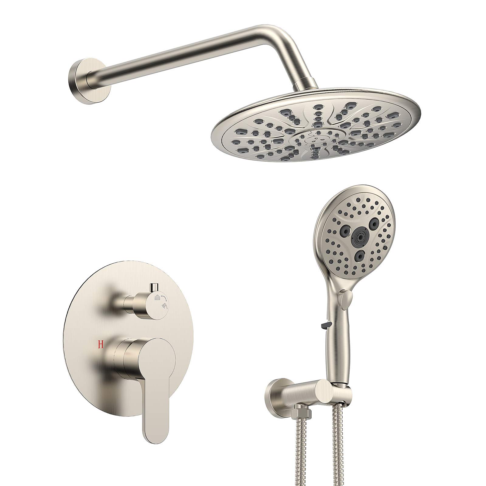 **SunCleanse 7-Setting Rainfall Shower System with Handheld Shower Head - Brushed Nickel Finish - Includes Rough-in Valve & Trim Kit - Perfect for Modern Bathroom & Spa-Like Experience**